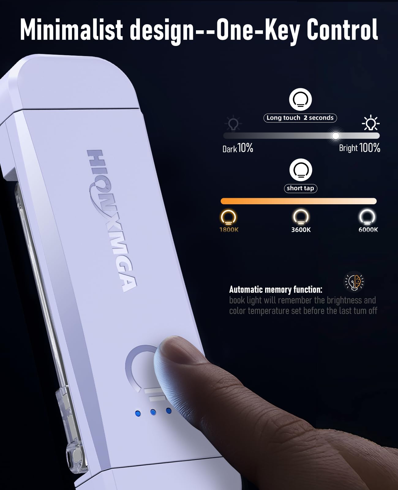 HIONXMGA Book Reading Light - Rechargeable Clip-On Lamp with 3 Amber Colors, 7 LEDs, Eye-Caring, Light Lilac, Model SD-Purple-New