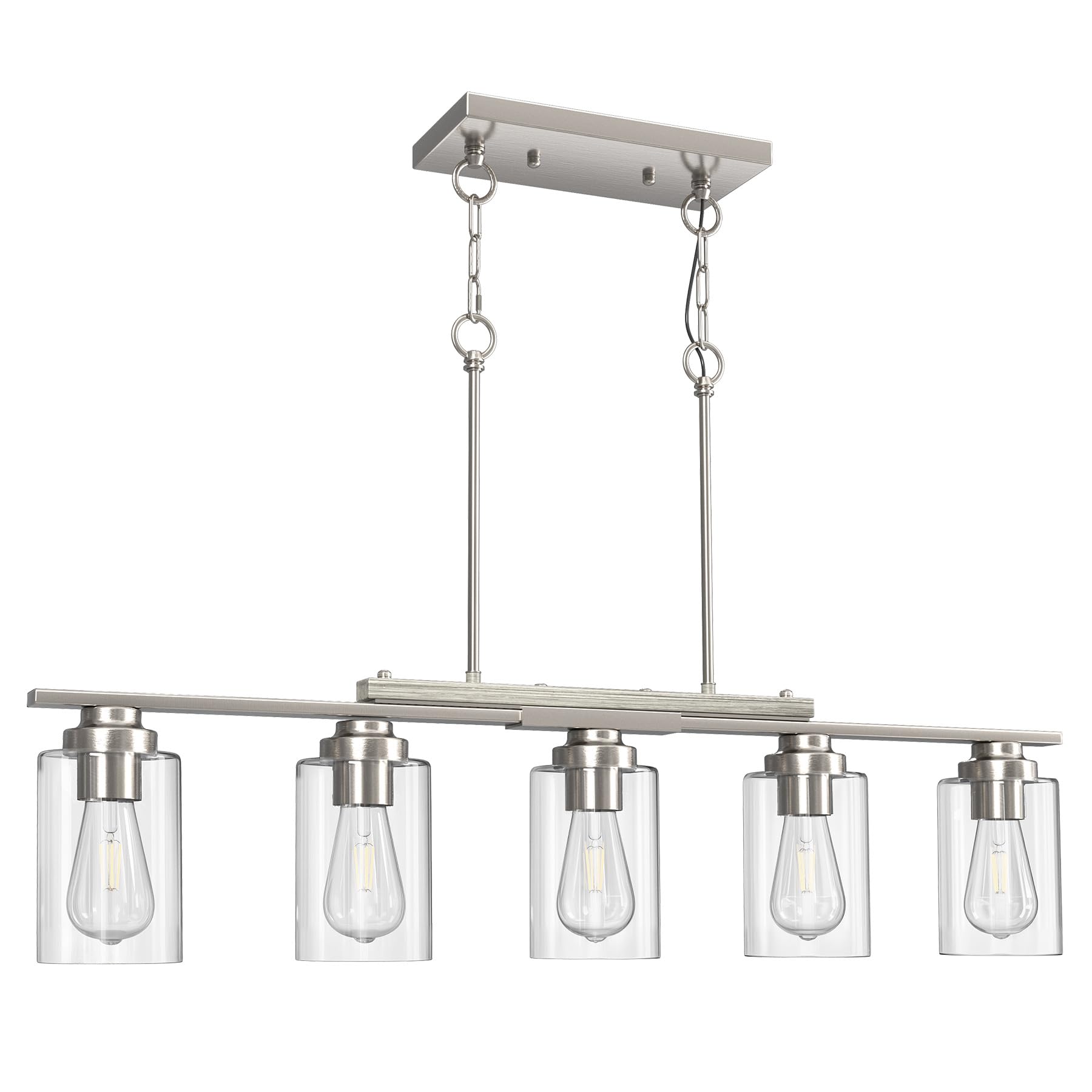 Vonluce Kitchen Island Lighting  5-Light Dining Room Light Fixture Over Table With Glass Shade And Adjustable Rods  Farmhouse Linear Chandelier For Kitchen Island  Brushed Nickel  Etl Certificated