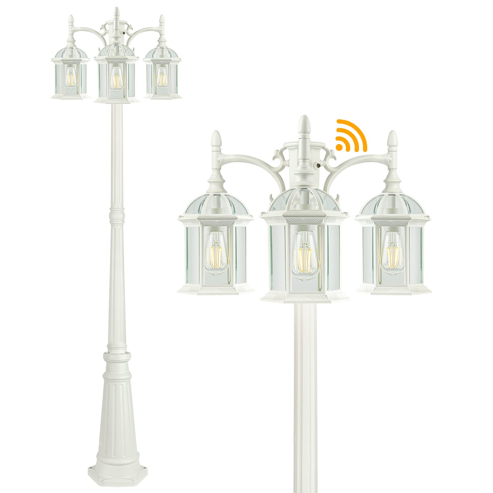 PARTPHONER Dusk to Dawn Outdoor Lamp Post Light, 3 Head, Waterproof, Aluminum, White, Model PA1201White