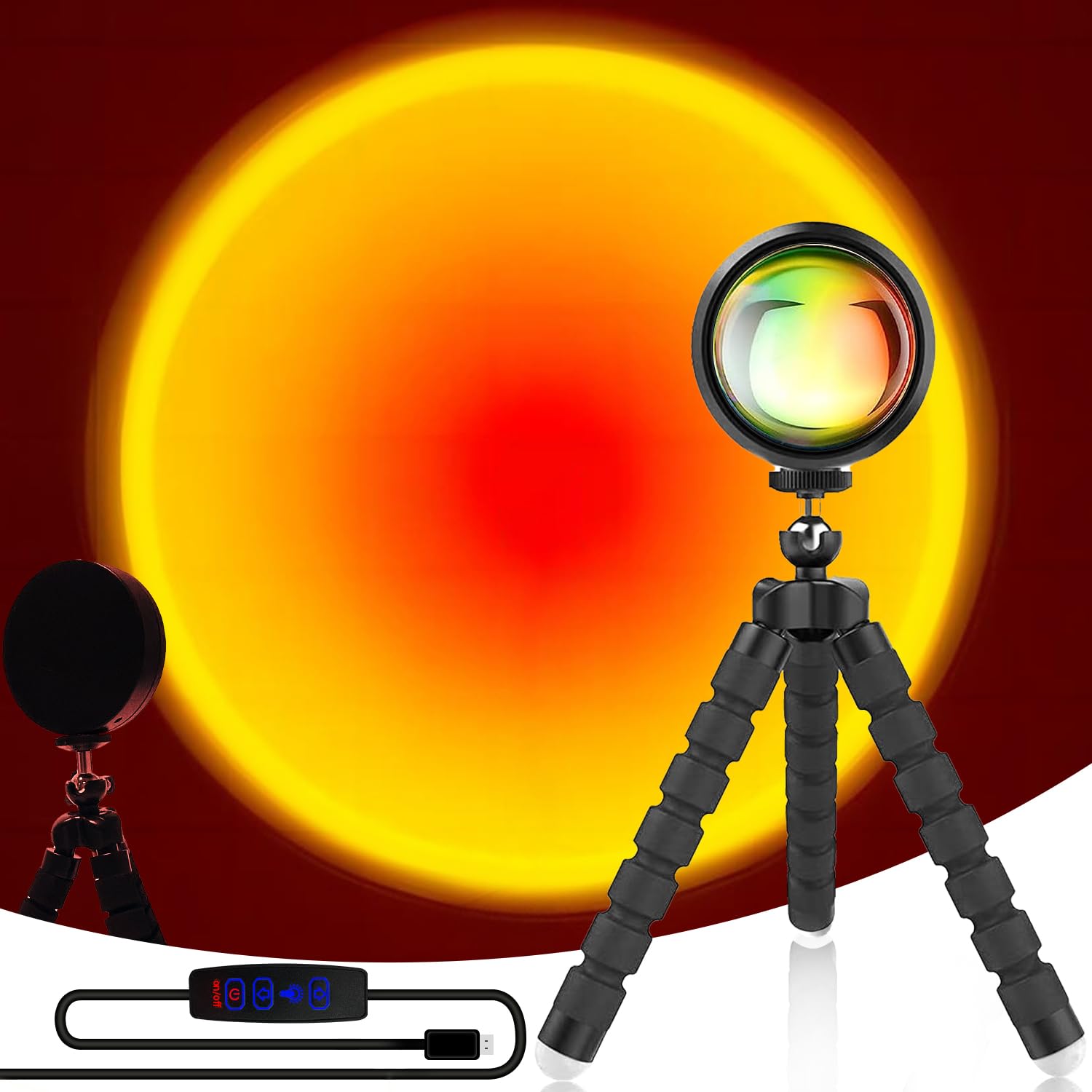 JIMEI Sunset Lamp Led Lights for Bedroom Aesthetic Room Decor Night Light Living Room Sun Sunlight Projector Christmas Decorations Gifts Party Orange