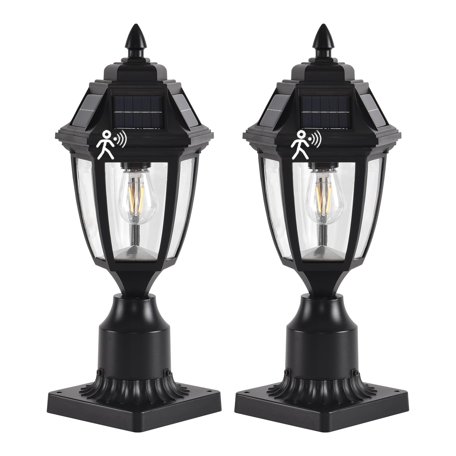 TEBLAMPUE Solar Outdoor Post Lights 2 Pack, Dusk to Dawn Outdoor Column Light with Pier Mount Base, Black Exterior Solar Powered