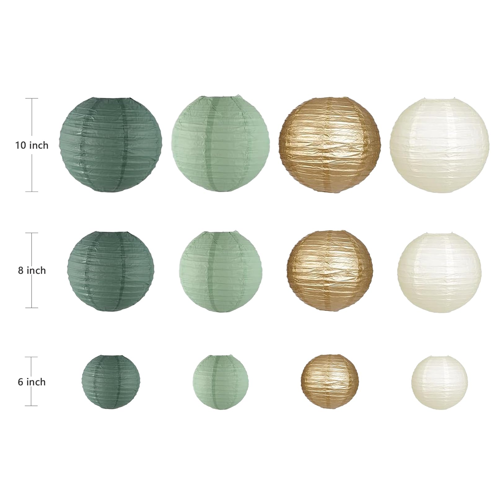 Zooyoo Sage Green Paper Lanterns Decorative, Forest Green Party Hanging Paper Lanterns Decorations For Bridal Shower Rustic Neutral Boho Birthday Wedding Home Decor Party Decoration 12Pcs