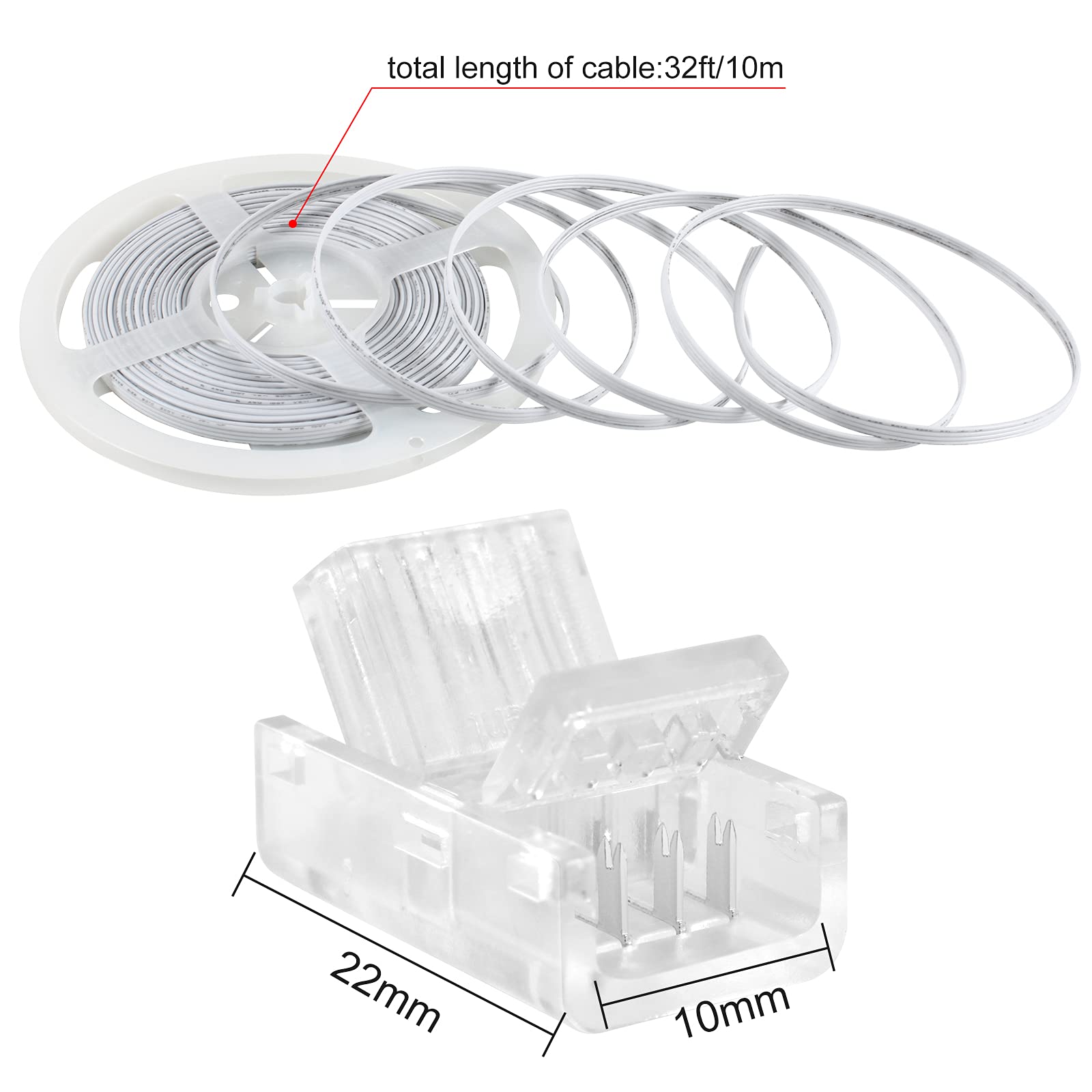 Rgbzone ?? ?????? ???????? ?????? ?????????? ?????????????????? ?????? 32.8Ft 4 Pin Rgb Extension Wire And 5 Pcs 4 Pin Led Strip To Wire Connectors For 10Mm Ip20/Ip65 5050 3528 Smd Rgb Led Strip Light
