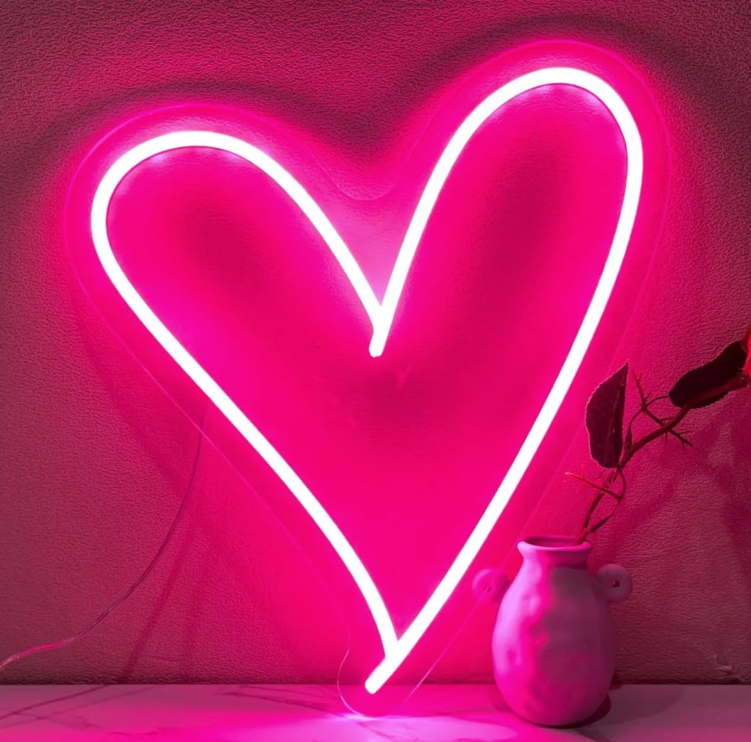 Ulalaza Neon Light Sign LED XOXO Decorative Marquee Sign 27*32CM Acrylic Heart Model NE00010