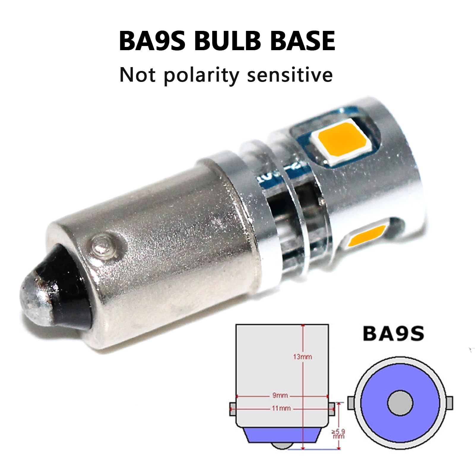 PHINLION BA9S LED Light Bulb 12V Non Polarity Amber Yellow 5 SMD Model BA9S-3030-5SMD for Car Interior Dash Instrument Panel