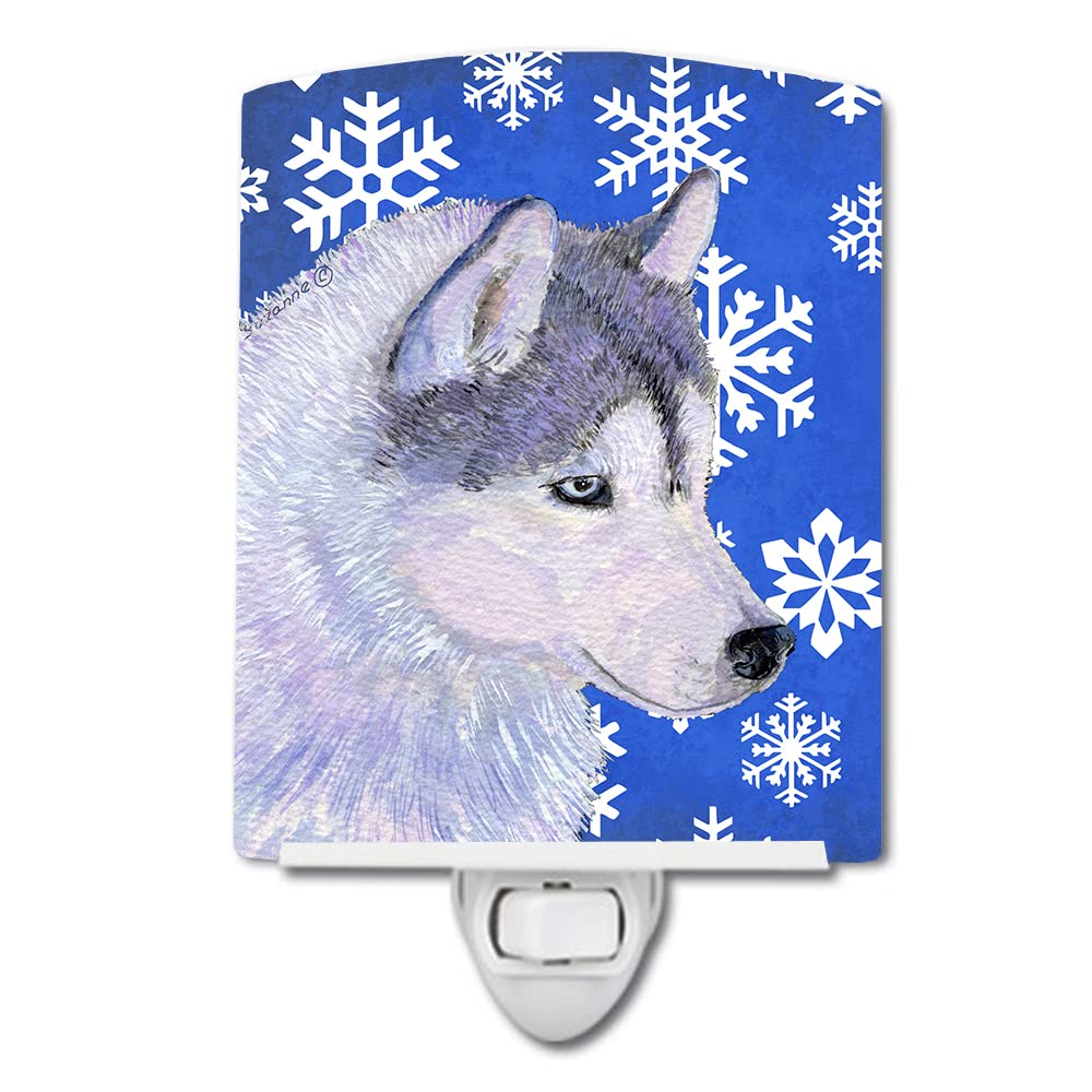 Carolines Treasures Night Light, Ceramic, UL-Certified, 6x4x3in, Multicolor, Siberian Husky Winter Snowflakes, Model SS4602CNL