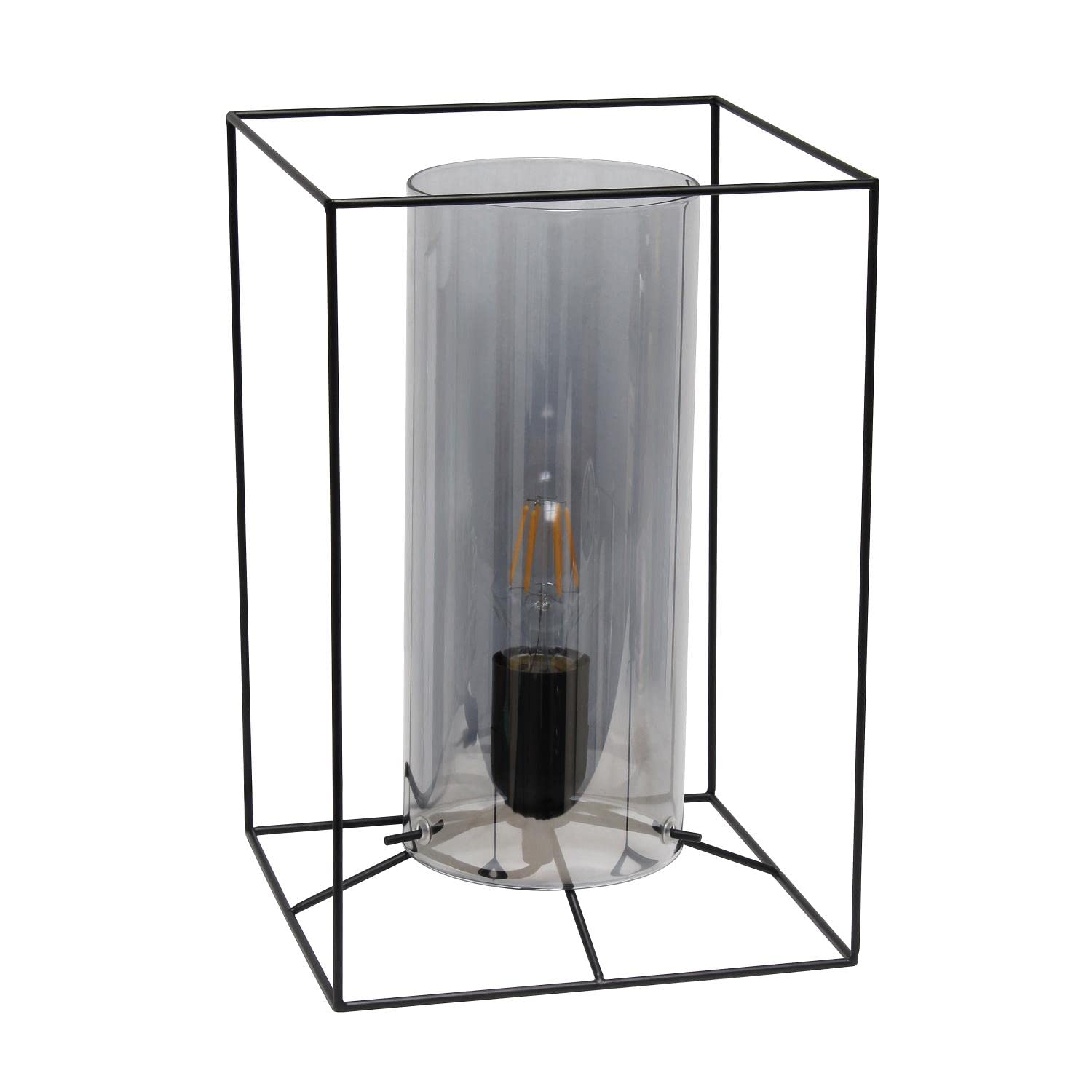 Lalia Home Contemporary Black Framed Table Lamp With Smoked Cylinder Glass Shade - Large
