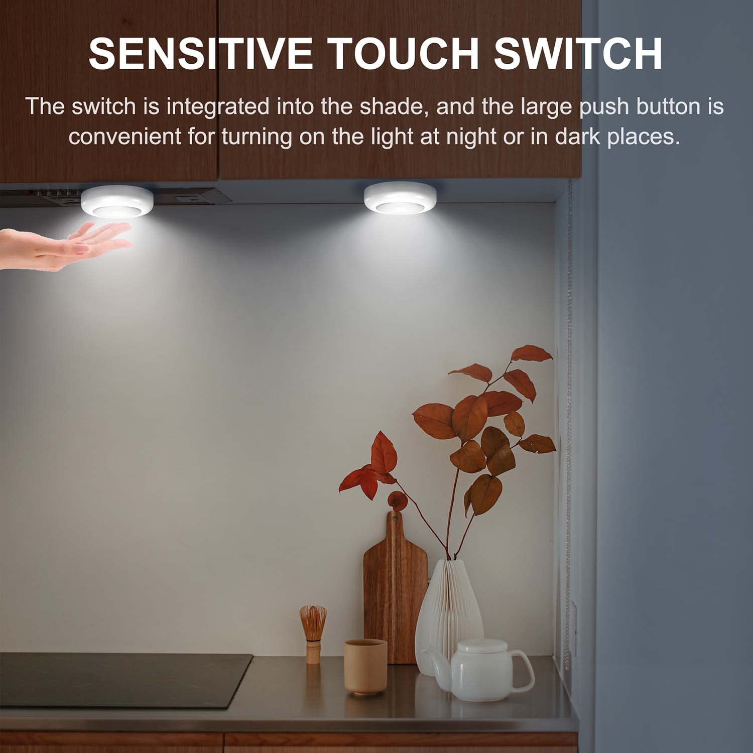 VICOX Tap Light Push Lights, 6-Pack LED Puck Lights, Battery Operated, Portable Touch Lights for Indoor/Outdoor Use