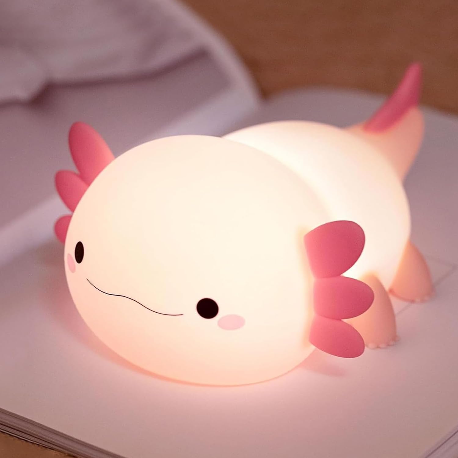 FAMIDUO Axolotl Lamp,Cute Axolotl Night Light,Dimmable Silicone Animal Nursery Night Light,Adorable Rechargeable Squishy Novelty