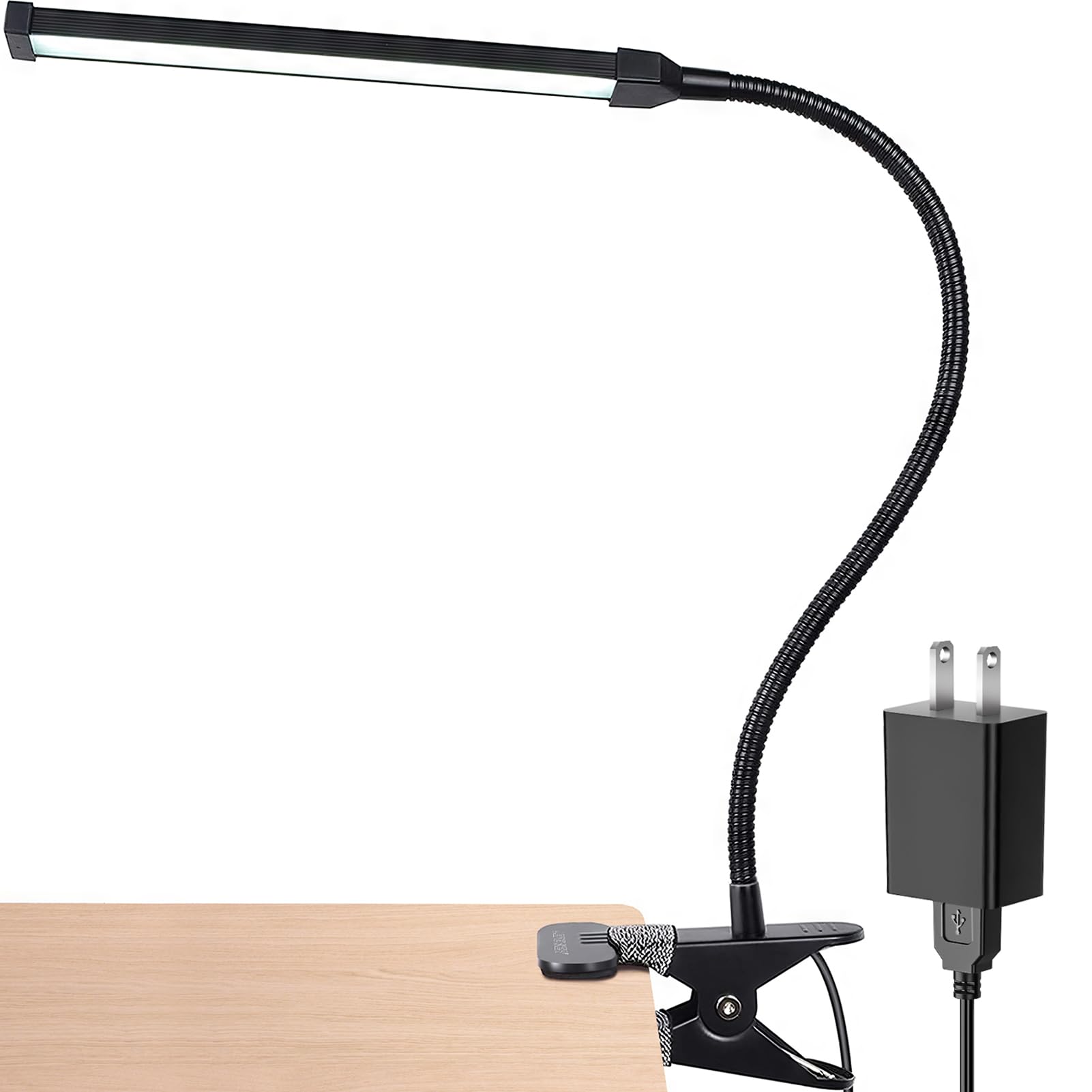 LEPOWER Clip on LED Light, 5W Adjustable Color Temperature, Gooseneck, Metal, Black, Model 90801-05