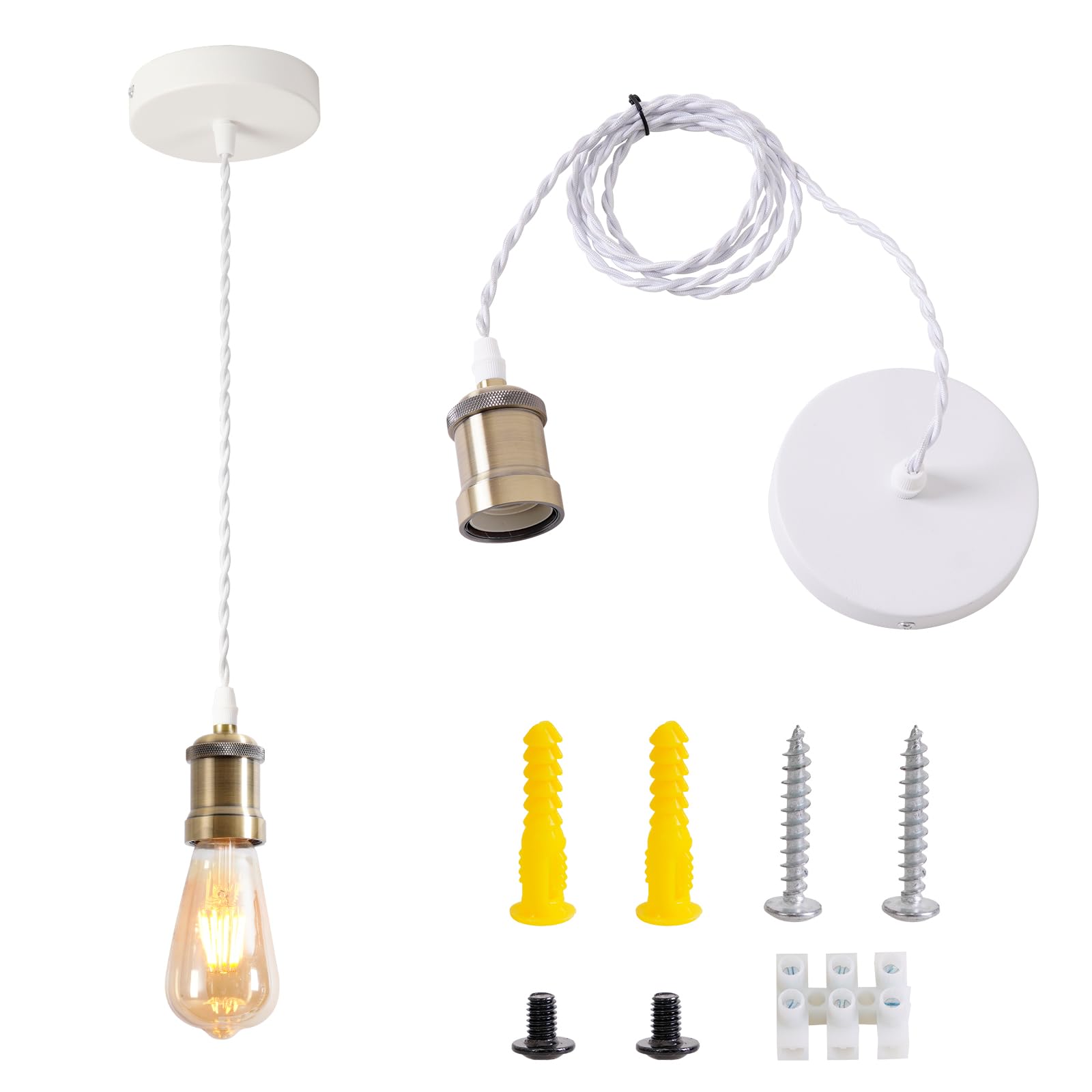 YHANFENGCY Plug in Pendant Light Cord with Dimmer Switch, 19.68 ft Hemp Rope, Light Brown, Model A709/600
