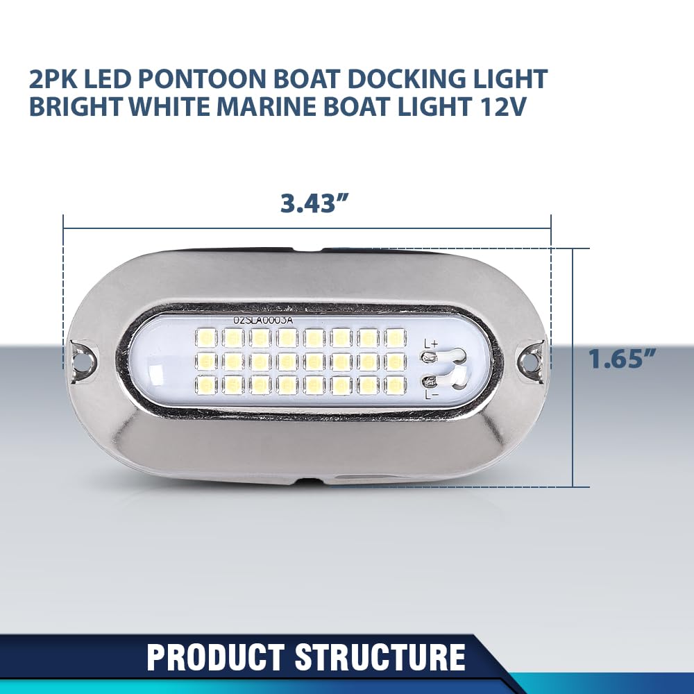 PIT66 LED Pontoon Boat Docking Light, 12V Marine Light, Bright White, 2 Pcs