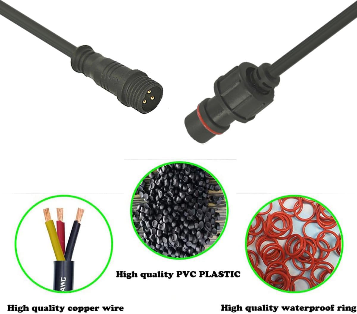 Newnewliu 3Pin Waterproof Connector,3 Wire Electrical Connector,With 20Agw 20Cm Male Female Plug Led Connector,For Car,Truck,Boa