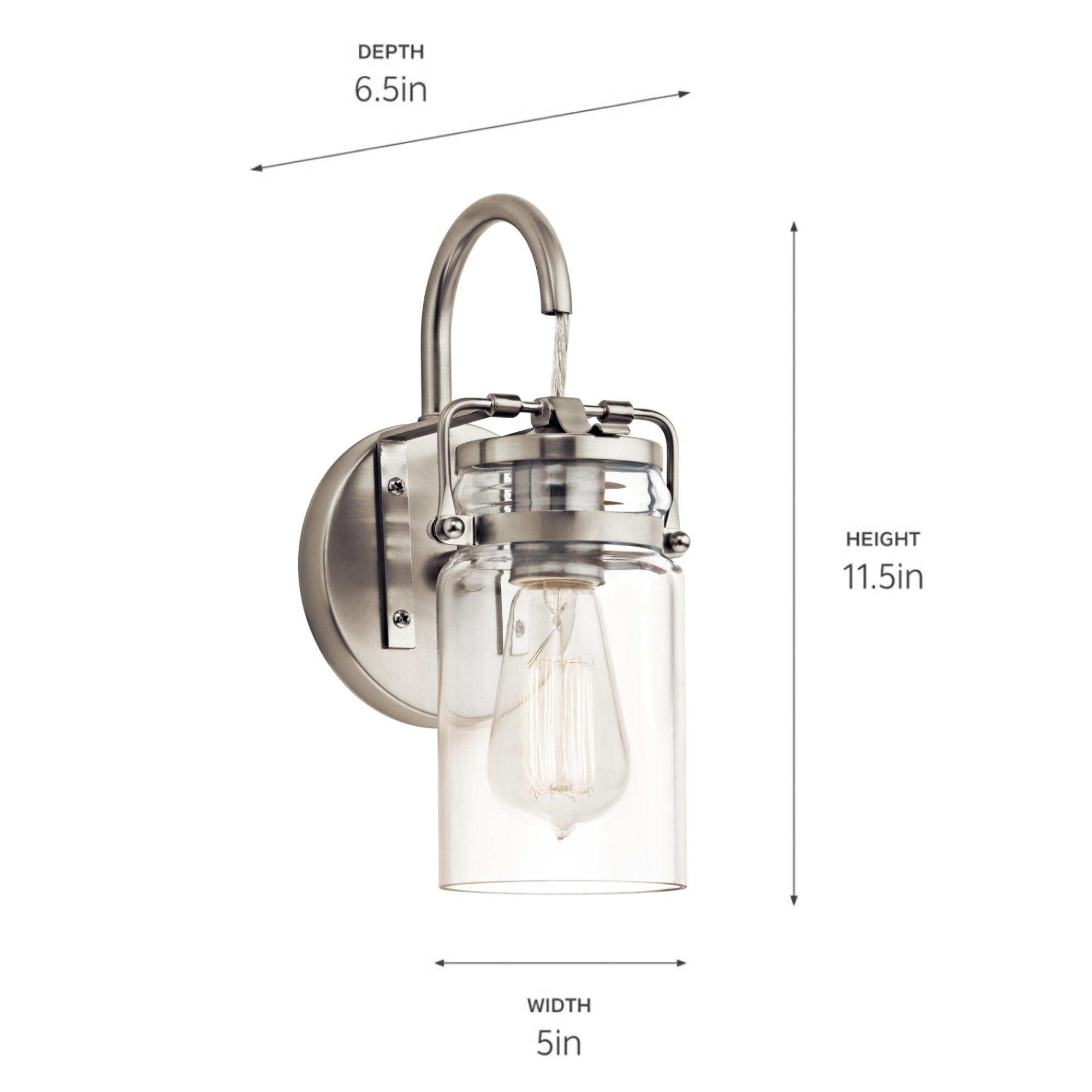 Kichler Brinley 11.5'' 1 Light Wall Sconce With Clear Glass Brushed Nickel