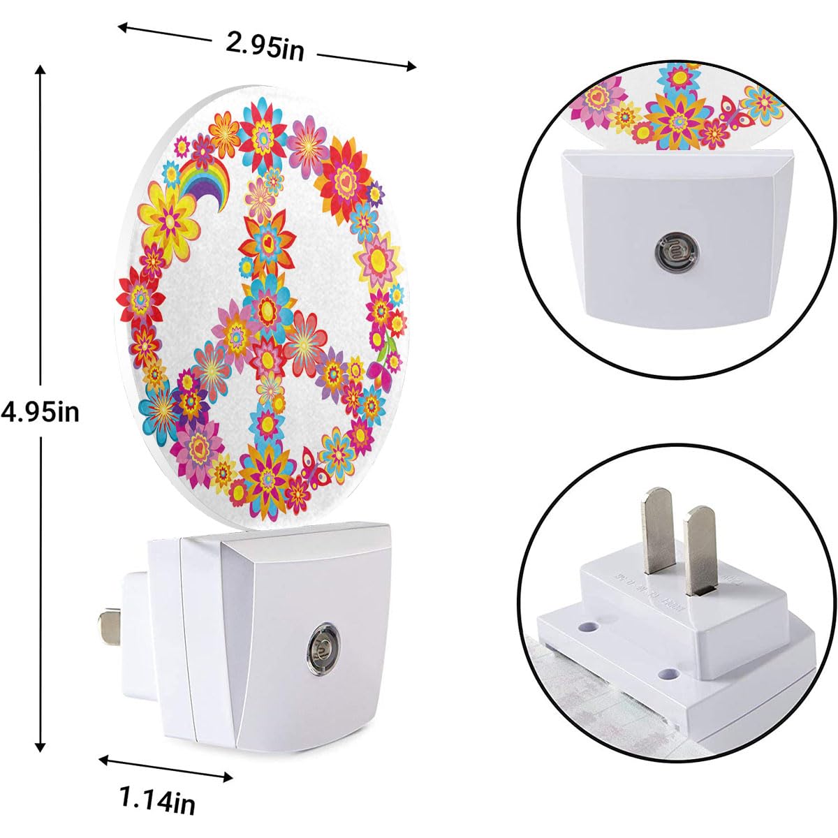 EKOBLA LED Night Lamp - Peace Sign Floral Dusk to Dawn Light, 1.14"D x 2.95"W x 4.95"H, Red Fresh Rose, Model YDL