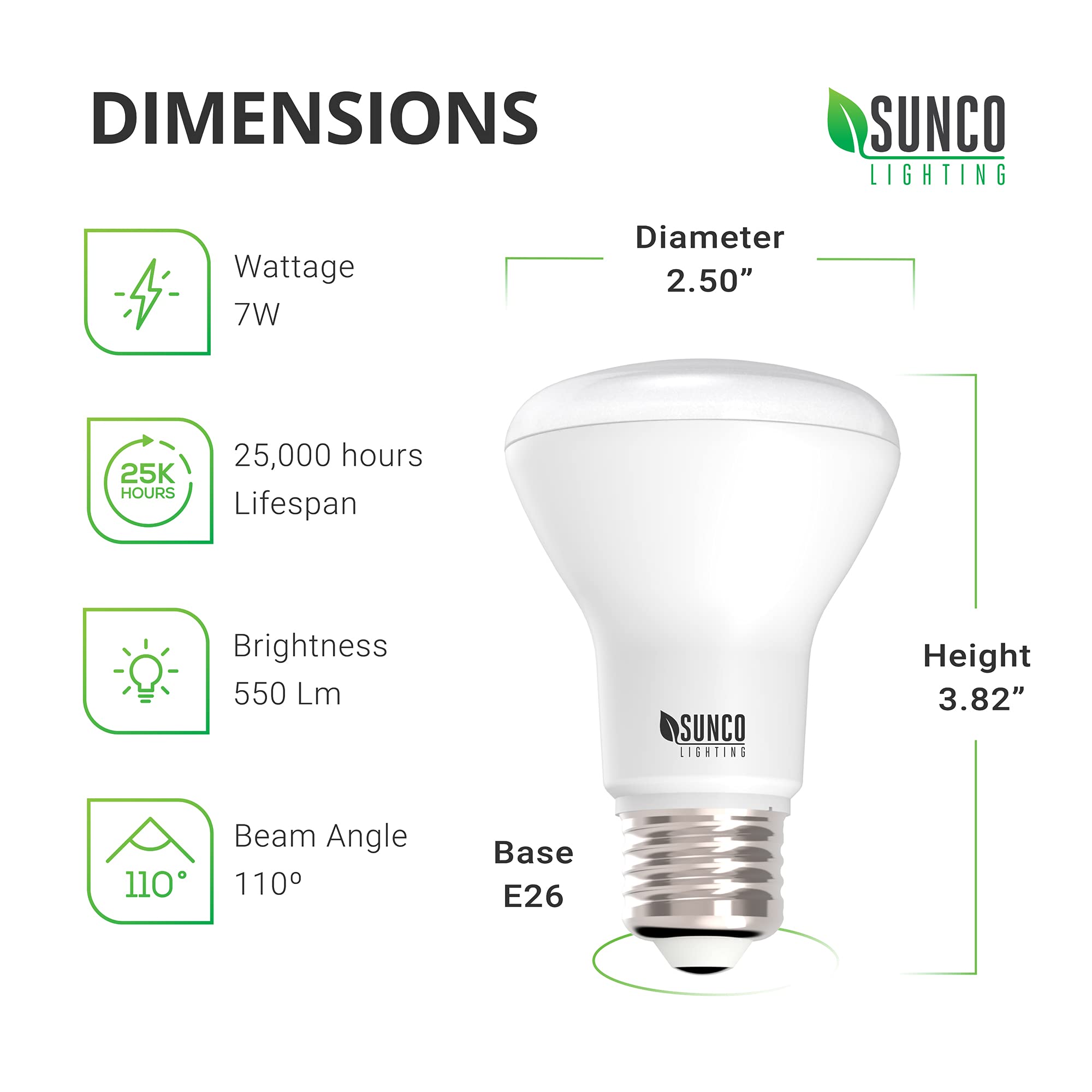 Sunco Lighting BR20 LED Bulbs, 2700K Soft White, Dimmable, 7W Equivalent, 4 Pack, E26 Medium Base, Indoor Flood Light