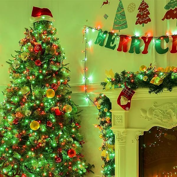 Kemooie 500 Led Christmas String Lights, 164Ft 8 Lighting Mode With Memory Plug In Green Wire Waterproof Lights, For Outdoor Bir