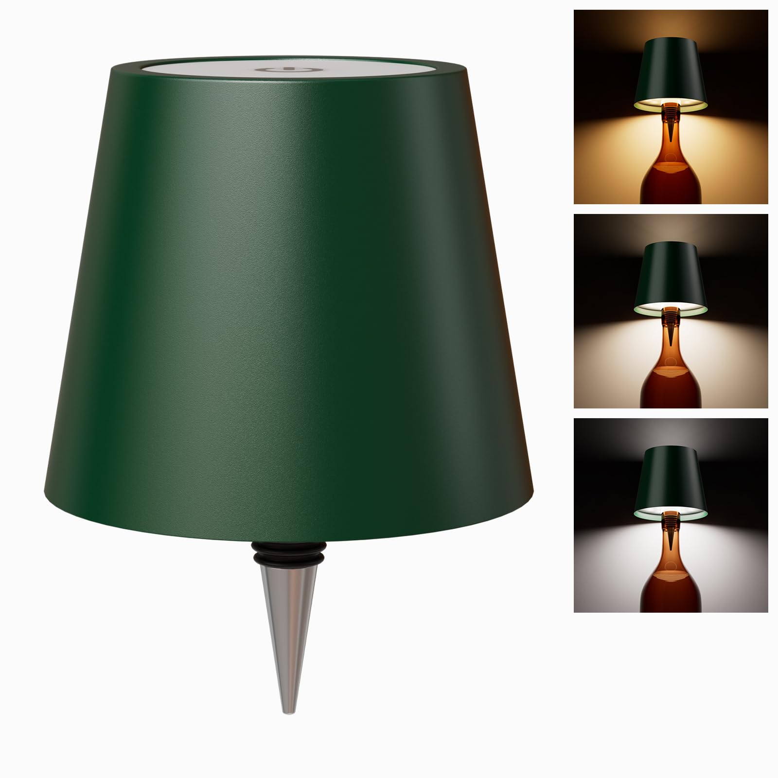 WOKWOYIO Wireless Bottle Lamp, Wireless Bottle Lamp Shade with 3 Color Temperature, Rechargeable Stepless Dimming LED Wine Bottl
