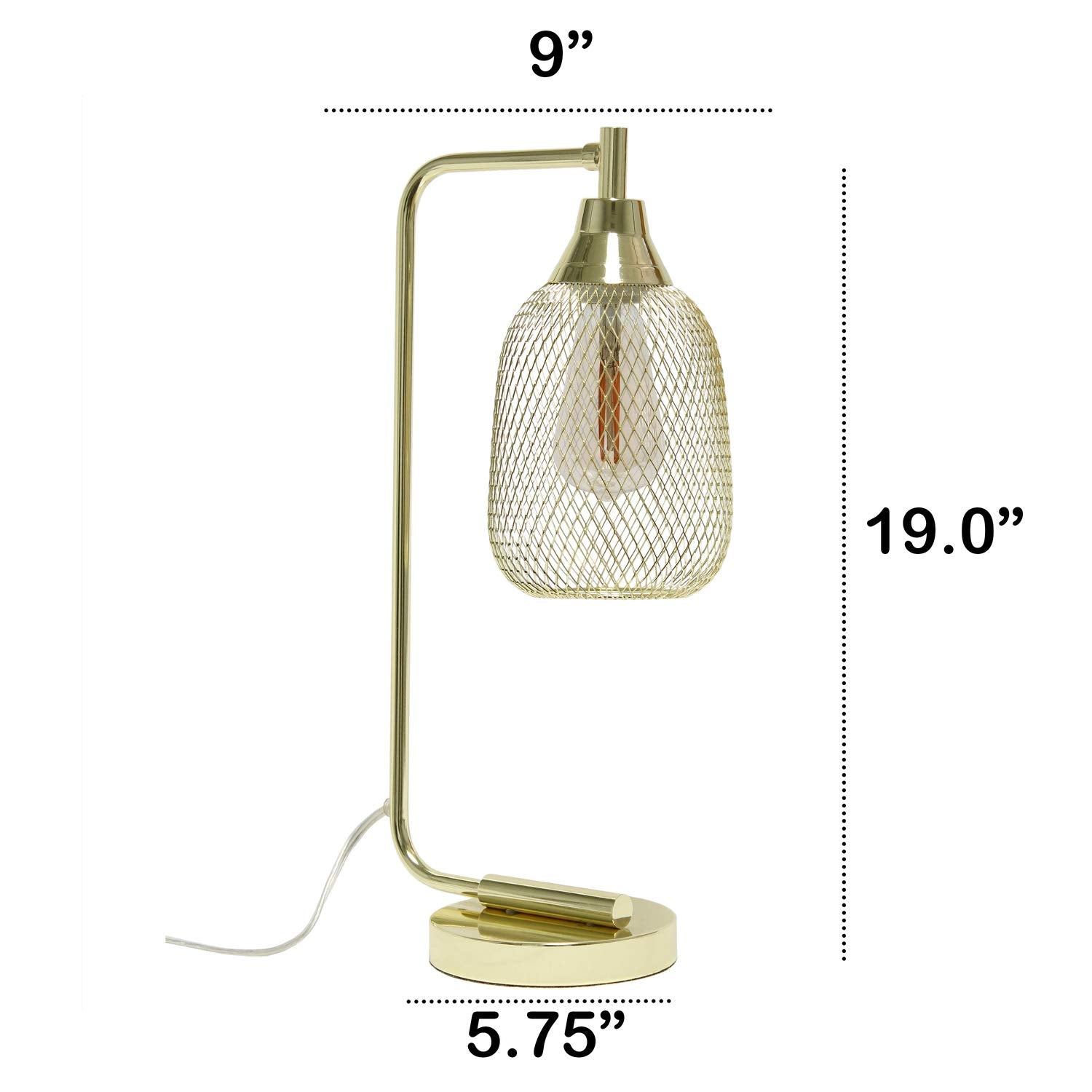 Lalia Home Industrial Gold Desk Lamp With Wired Mesh Shade, Metal Construction