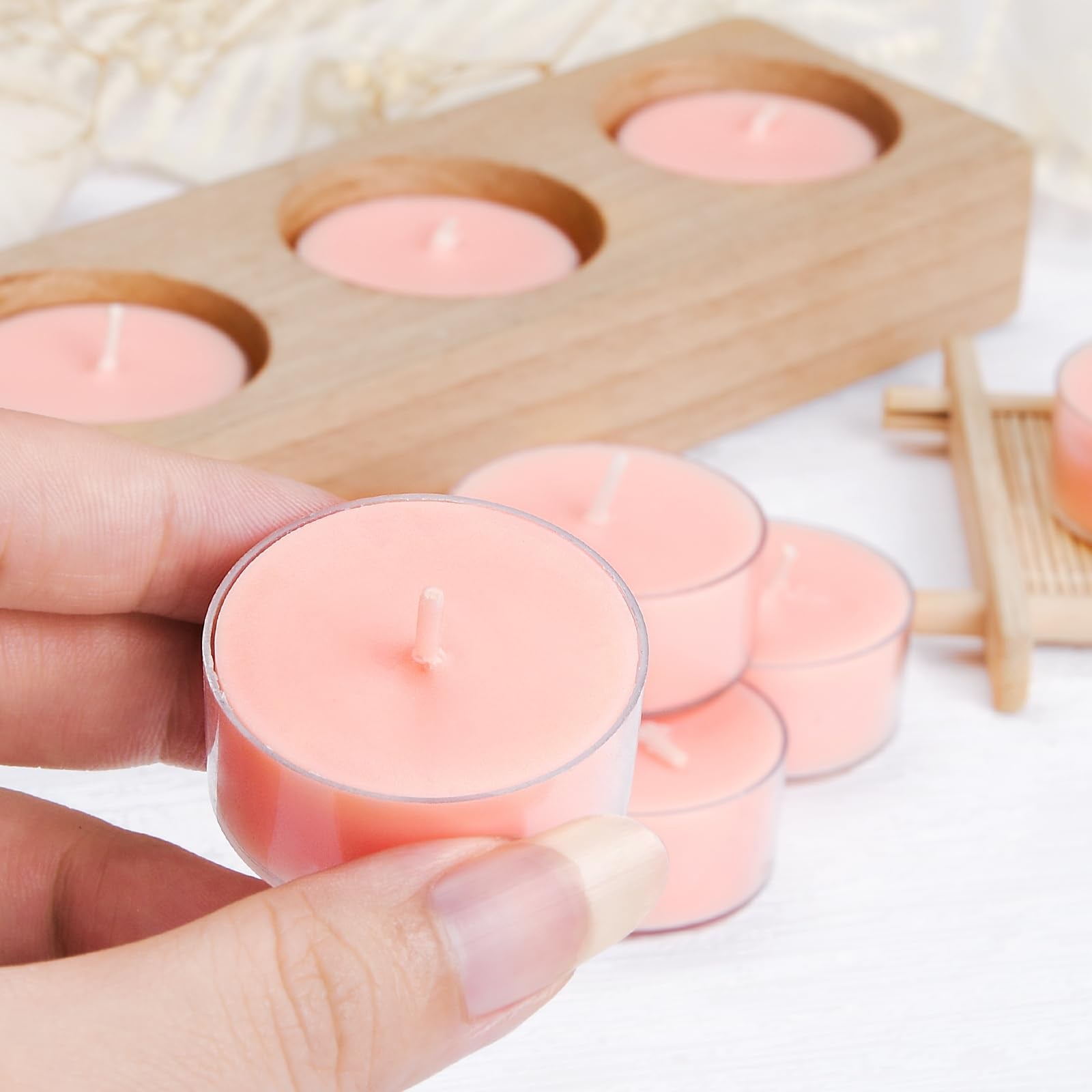 Deybby Natural Hibiscus Orchid Scented Soy Wax Tealight Candles Bulk, Aromatherapy Luxury Tea Candle Set Of 12-4 Hour Burning Great Gift
