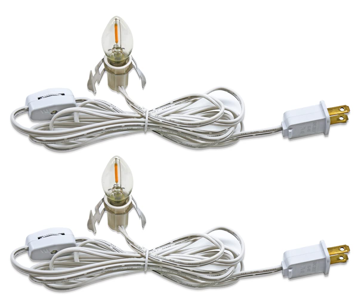 MYEMITTING Set of 2 C7 LED Light Bulbs with 6Ft Cord, E12 Socket, 2700K Soft Warm White, Indoor String Lights for Decorations