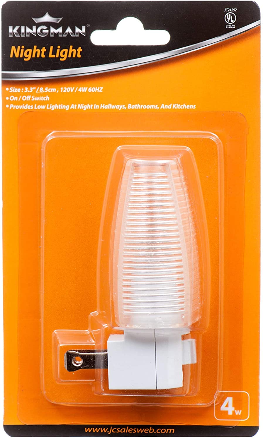 Kingman Night Light Wall Plug In With On/Off Switch Warm White Ul Listed, 120V 4W (1 Pack)