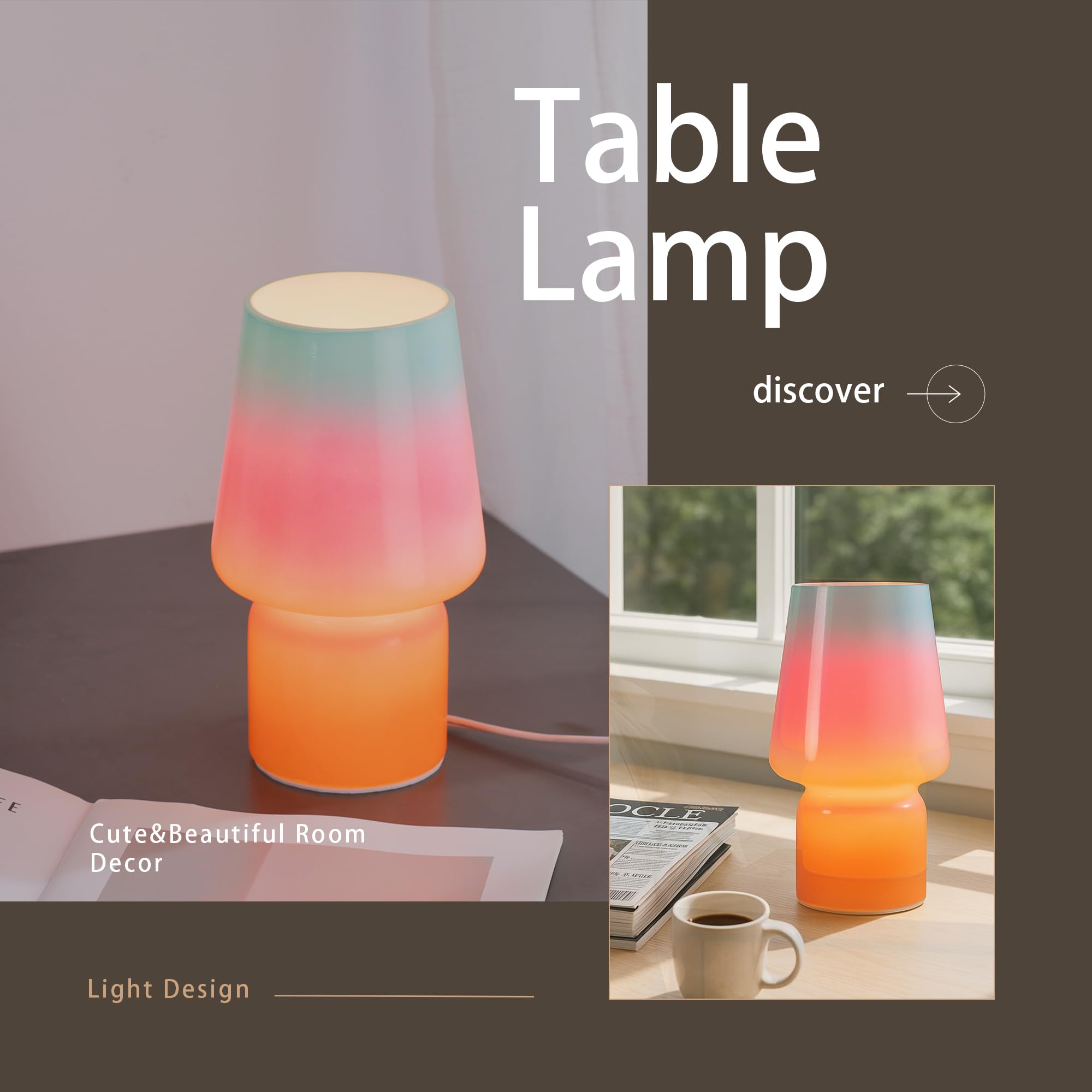 Sureyond Mushroom Lamp MotherS Day Gifts Small Table Lamp Cute Nightstand Kitchen Mini Lamp Glass Table Lamp Suitable For Bedrooms  Kitchens  Living Rooms  Bedside  Girl Gifts(Blue Gradient)