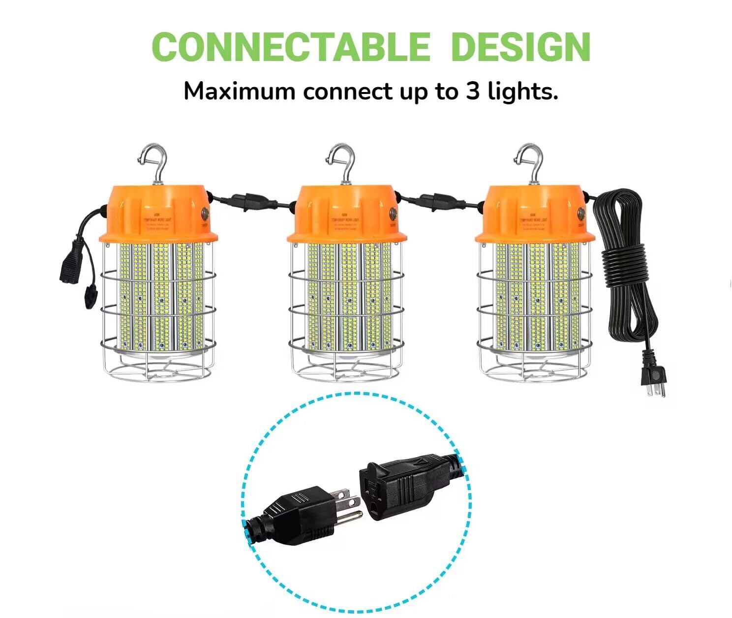 300W Led Temporary Work Light 42,000Lm Construction Light Job Site Lighting,5000K,Linkable With On/Off Button & Hook Portable Wo