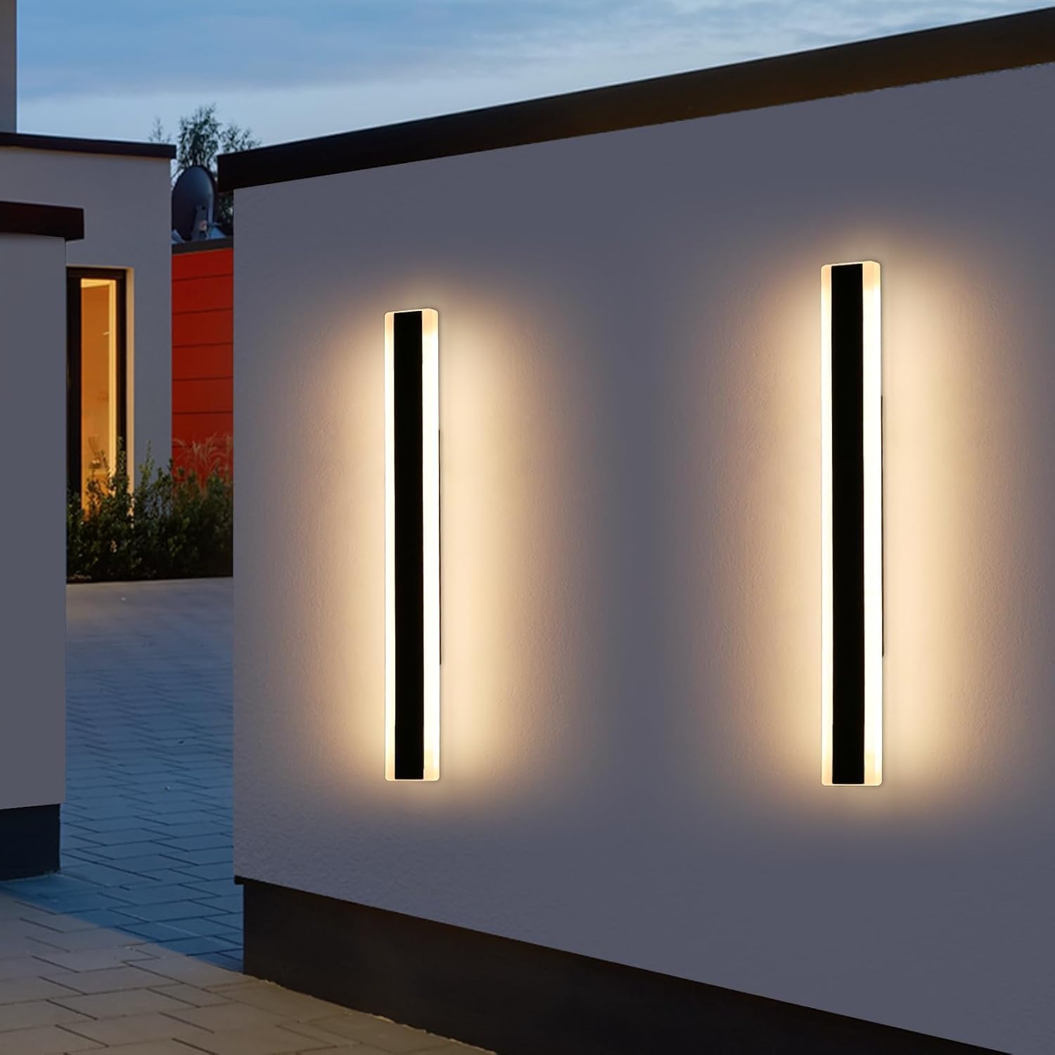 Daoseolo 2 Pack Modern Outdoor Wall Sconce  31.4inch LED Wall Light Fixture  IP65 Waterproof  31W  Warm White 3000K  Black Minimalist Exterior Lights for House  Porch  Patio  Garage  Garden