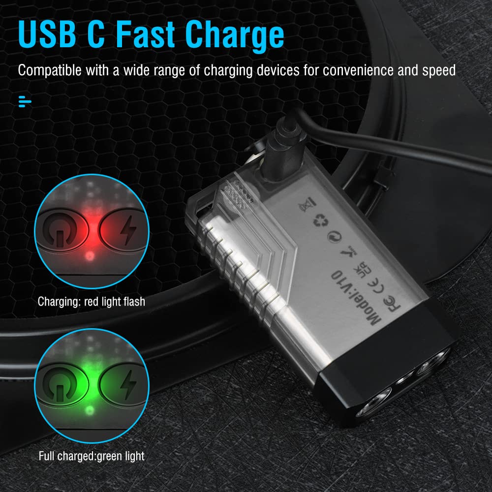 BORUIT V10 Powerful Flashlight - 1000LM, 365nm UV Light, USB C Rechargeable, Aluminum, Black, Keychain with COB Side Light