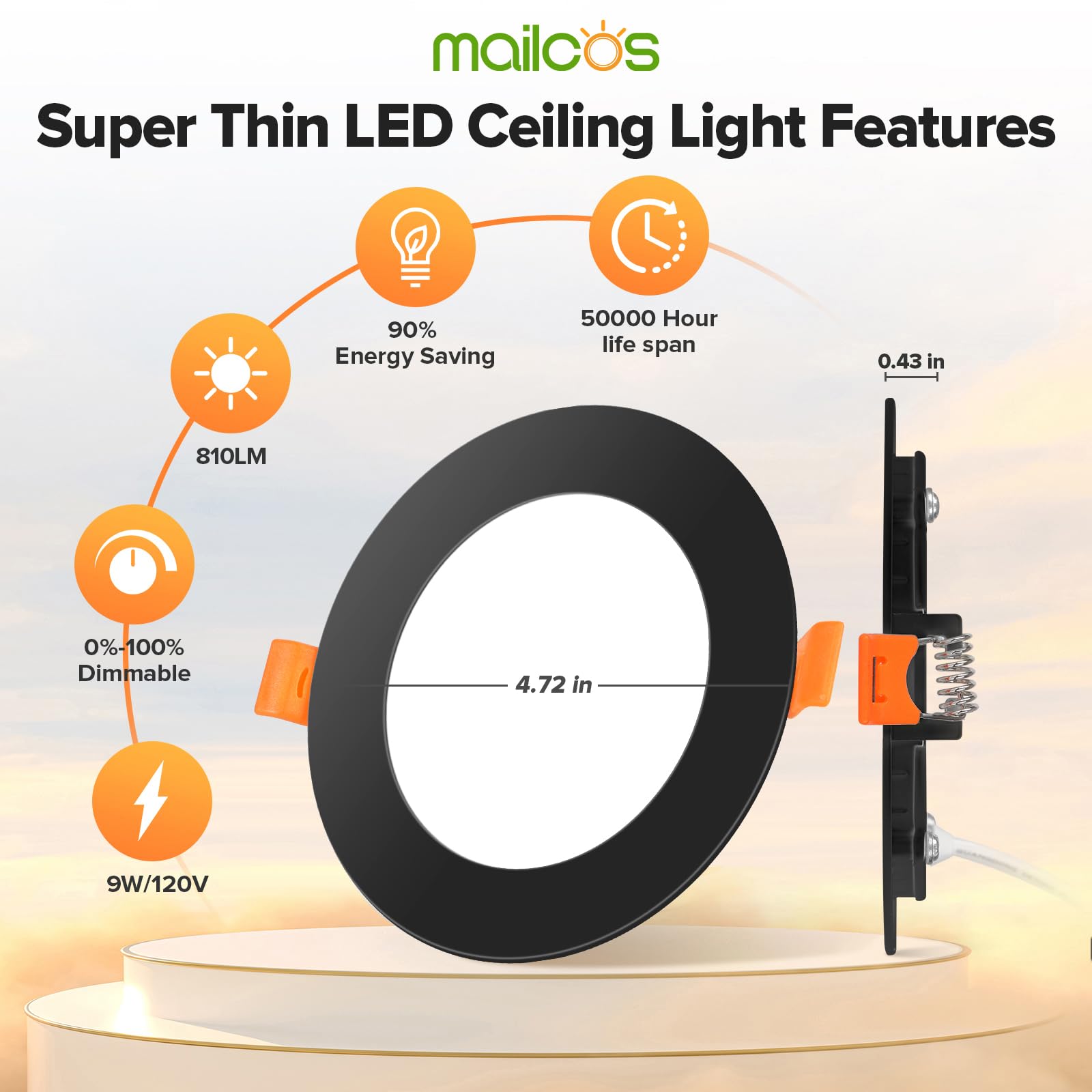 MAILCOS 12 Pack 4 Inch Black Ultra-Thin LED Recessed Ceiling Lights, 2700K-5000K Dimmable, 810LM, Model AZD9B-