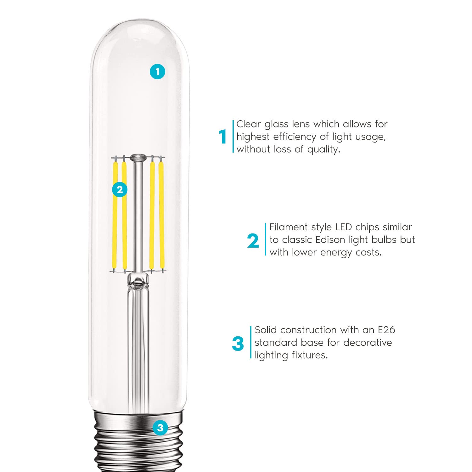 Luxrite Vintage T9 Led Tube Light Bulbs 60W Equivalent, 5000K Bright White, 550 Lumens, Dimmable Edison Tubular Light Bulbs 5W,
