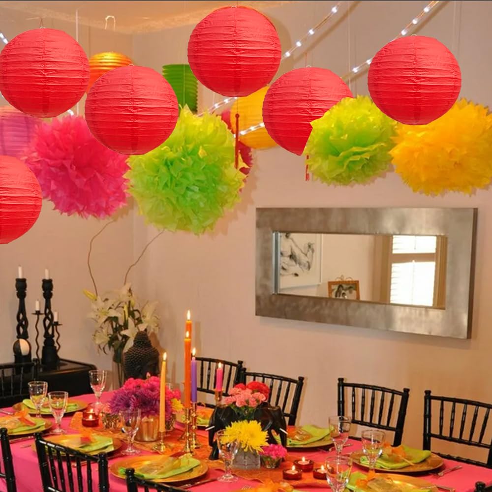 Beishida 8-Inch Red Round Paper Lanterns Decorative Hanging Asia Chinese Japanese Paper Lanterns Lamp For Birthday Wedding Baby
