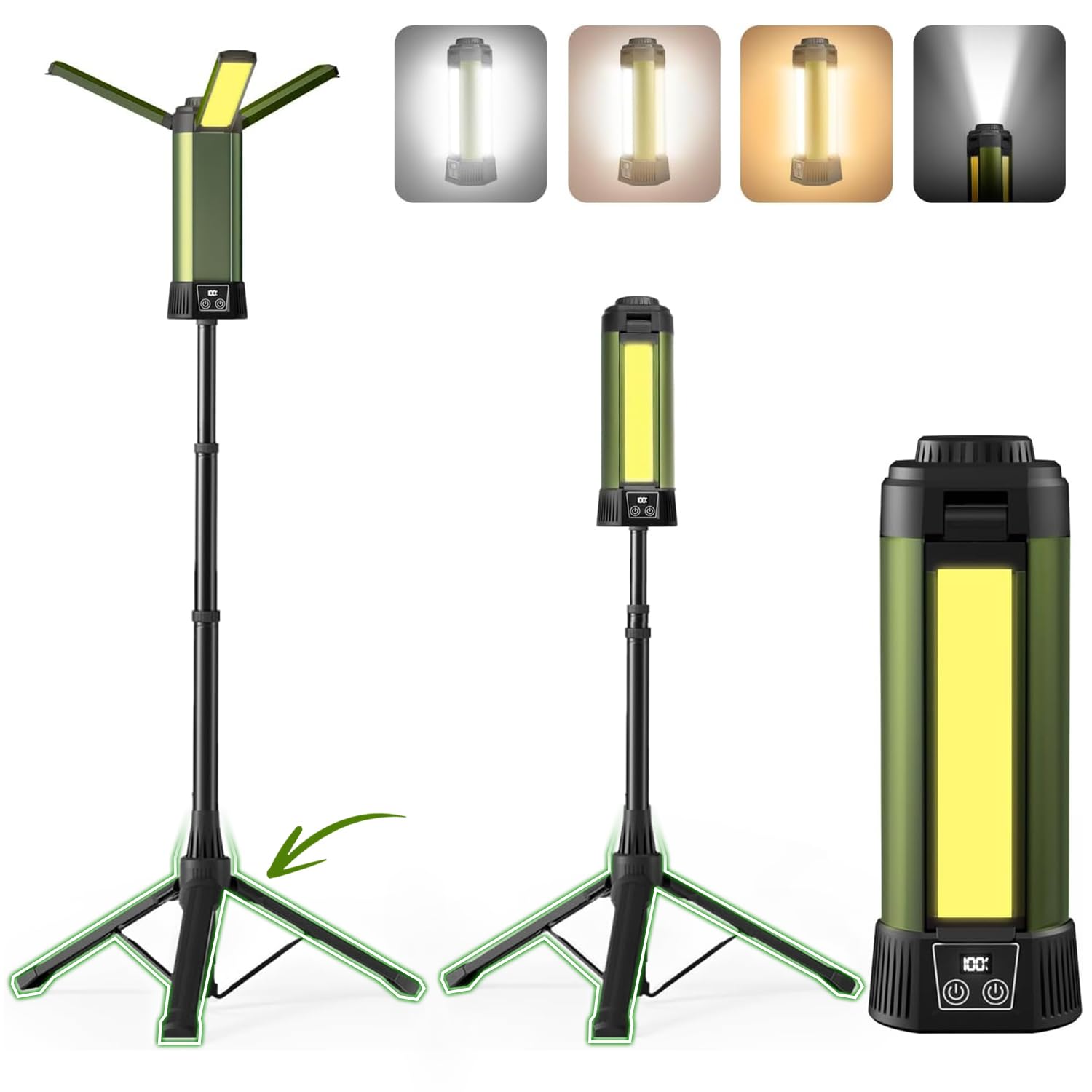 Mlogiroa Rechargeable Camping Light with Stand - 54 Tall Cordless Work Light Portable USB Tripod Lights 2000 Lumen 3 Page Head w