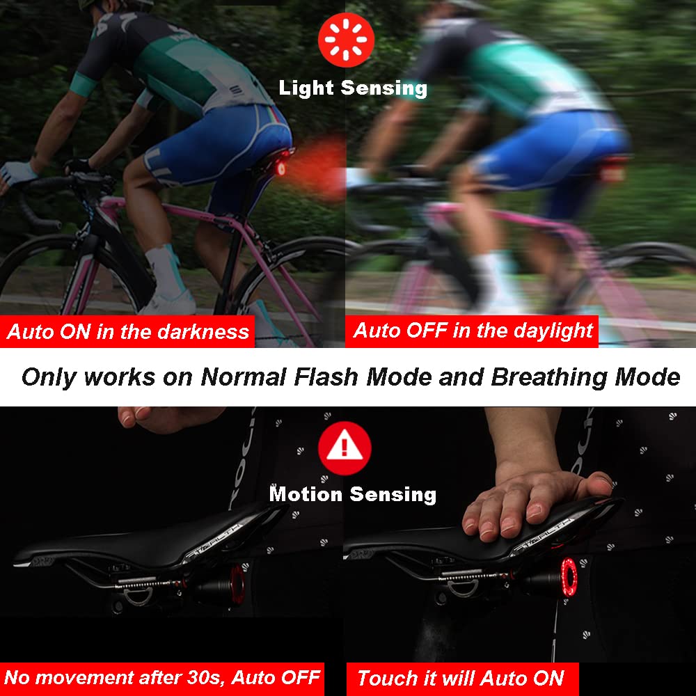 G Keni Q5 Smart Brake Sensing Rear Bike Light, IPX6 Waterproof, Rechargeable, Ultra Bright LED, Red, 1 Pack