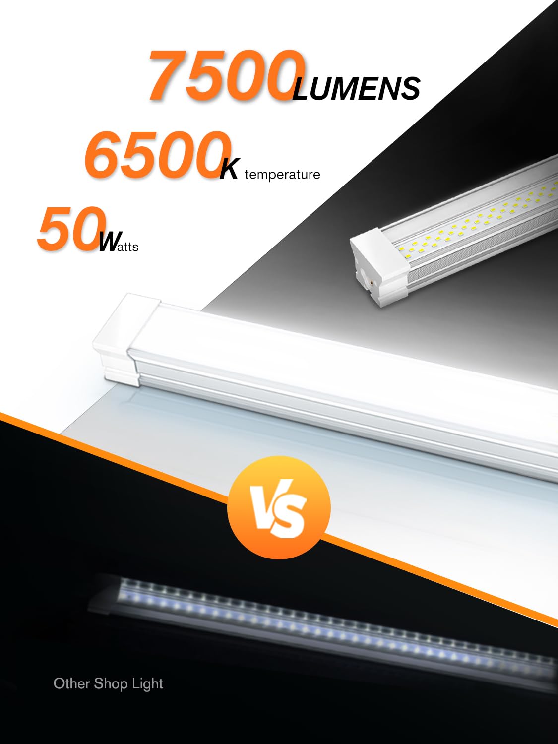 Onlylux 8 Pack 4Ft Linkable Led Shop Light For Garage, Workshops, 6500K Cool Daylight 50W (300W Equivalent), Plug And Play, Hang