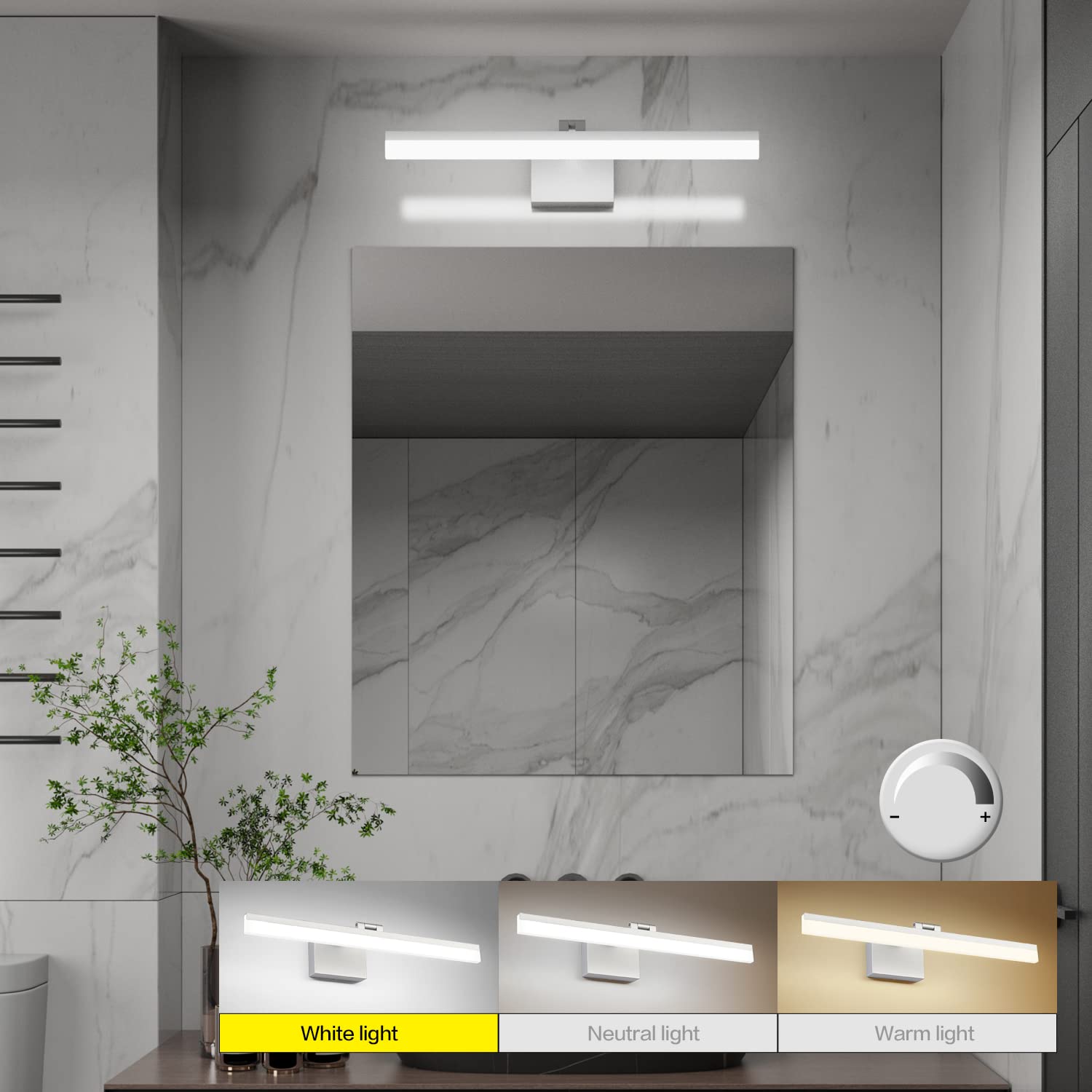 Solfart 23.6 Inch 3 Color Temperature Dimmable Modern Adjustable Light For Bathroom Lighting Fixtures Led Modern Silver Vanity L