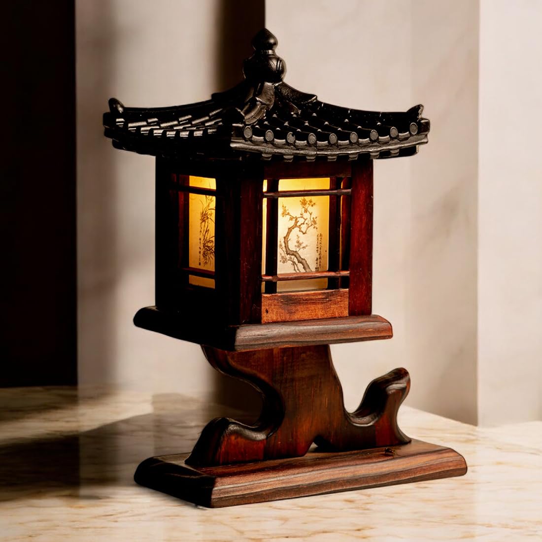 Traditional Korean Wood Lamp | Handmade Asian Oriental Table Lantern | Bedside Bedroom Accent Light | Unique Gift Idea | Rock Te