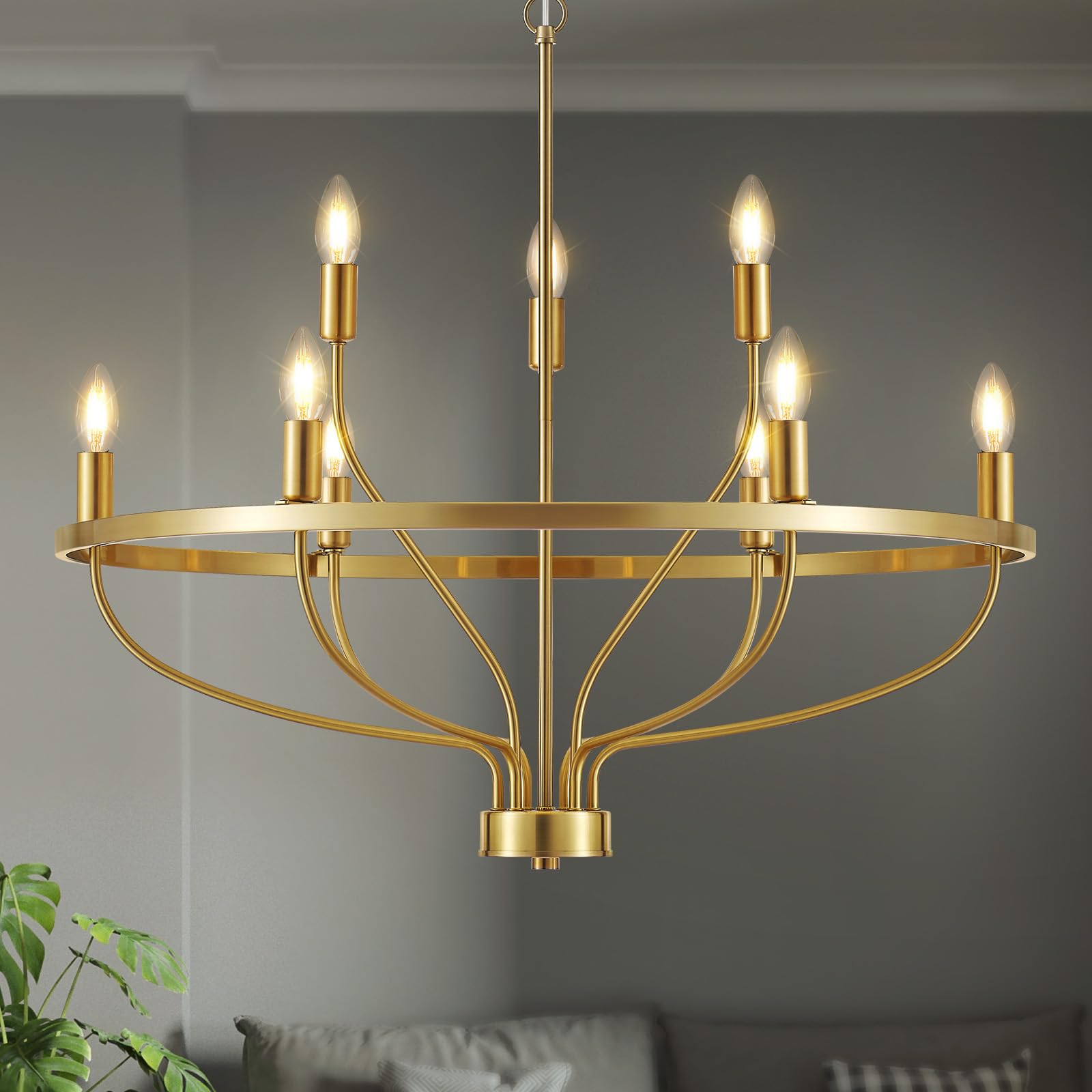 Widluth 30in Modern Gold Chandelier 9-Lights Mid Century Candle Style MD1009-9-gold