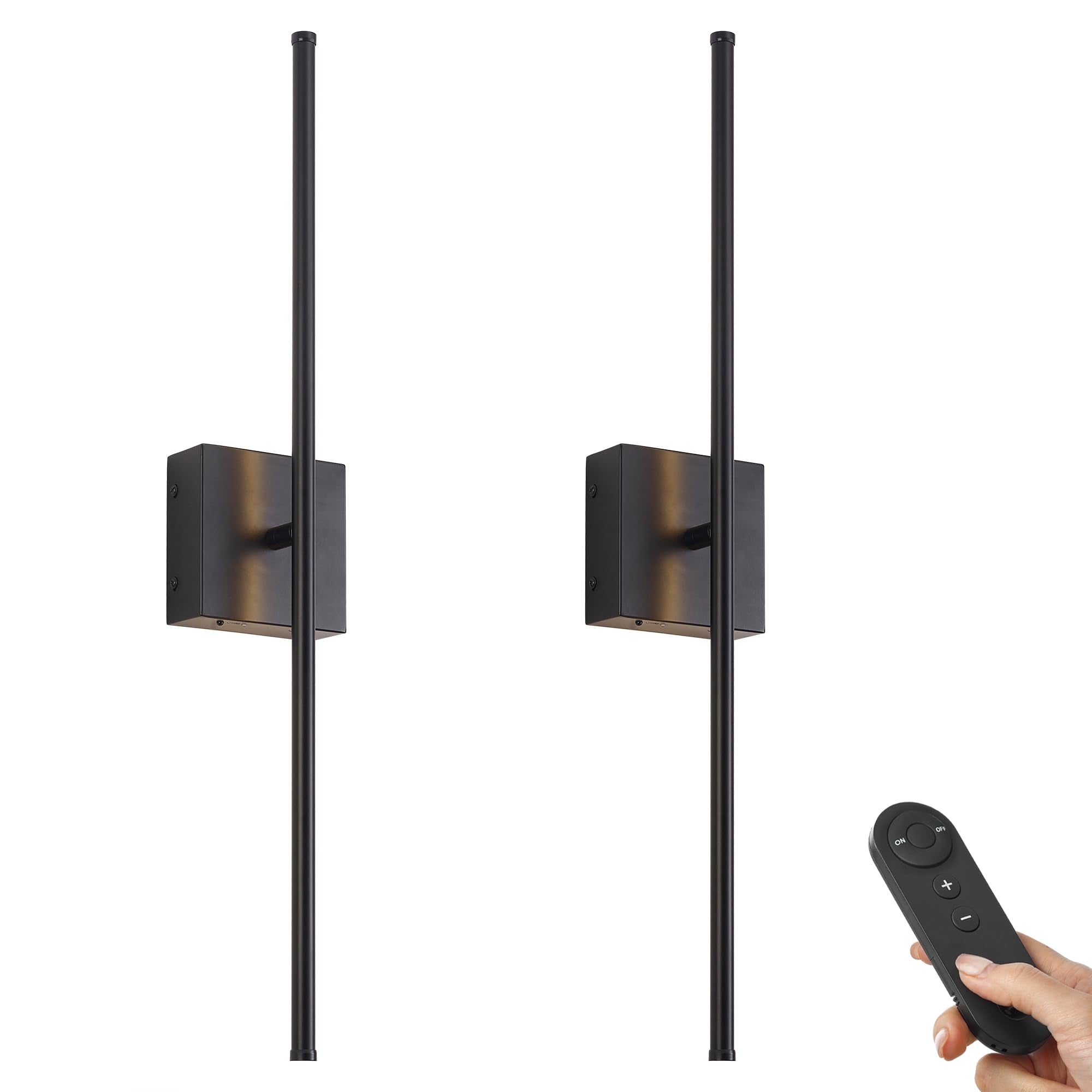 KARTOOSH Battery Operated Wall Sconces Set of Two, Dimmable, 350° Rotate, 3000K LED, 32.2 Inch, Black, Model ZM