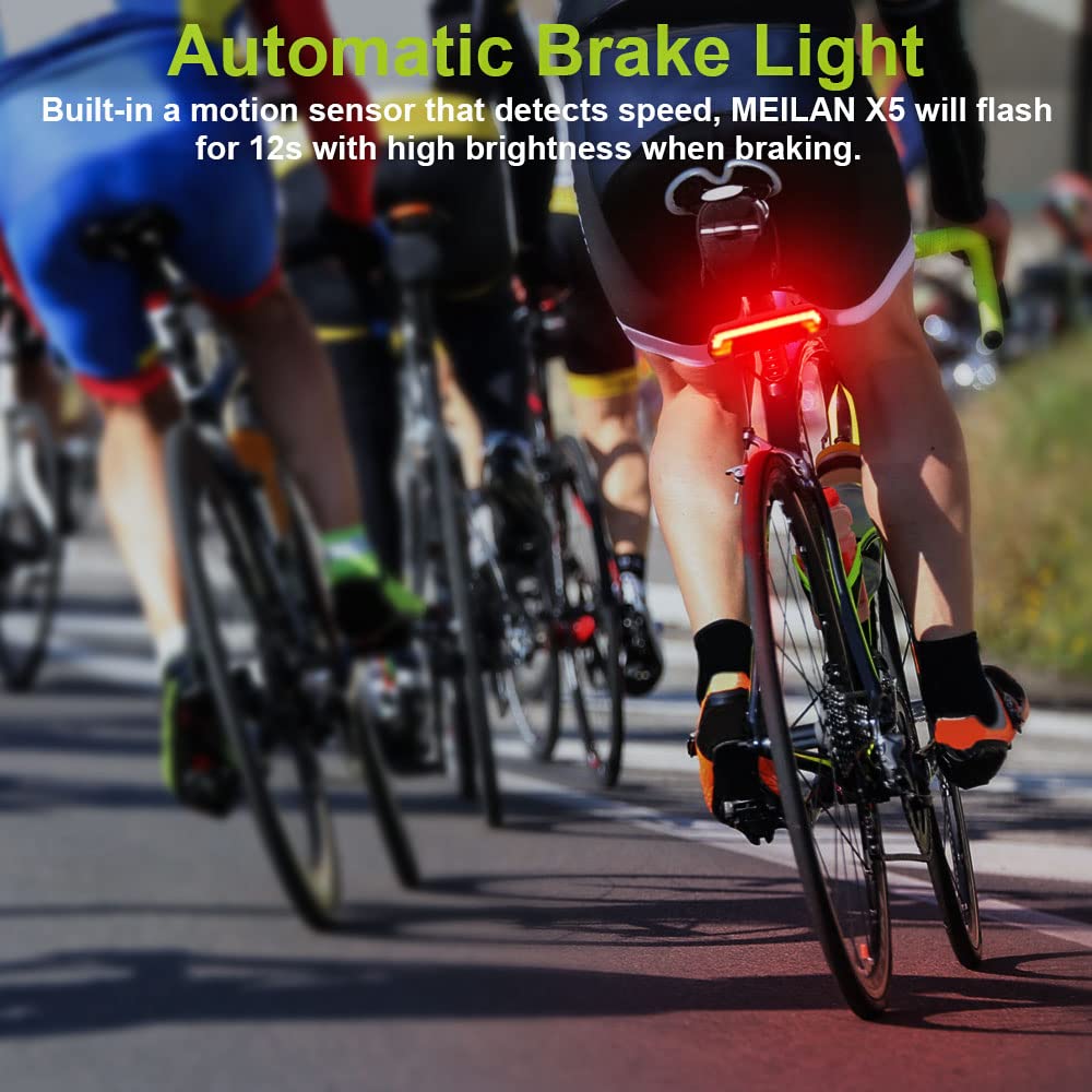 MEILAN X5 Smart Bike Tail Light - Wireless Remote, Turn Signals, USB Rechargeable, 1 Pack, Plastic