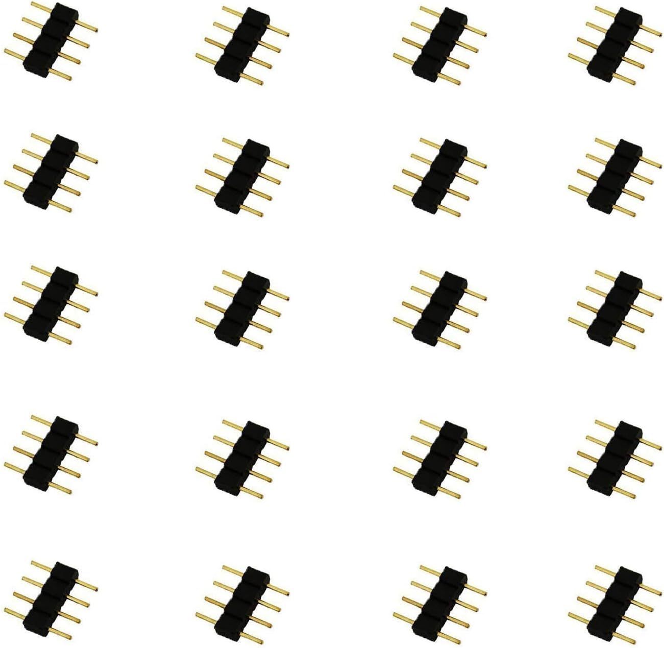 Litaelek 20Pcs 4 Pin Led Strip Connector Male To Male Adapter Plug For Smd 5050 3528 2835 Rgb Led Strip Tv Backlight Led Tape Flexible Led Ribbon Led Rope Light Led Controller Connector, Black