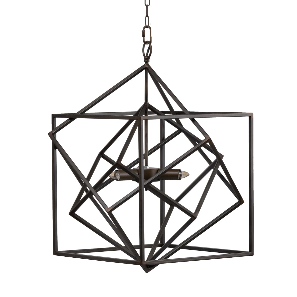Benzara 19&quot; Retro Black Iron Chandelier - 2 Light Geometric Pattern Fixture