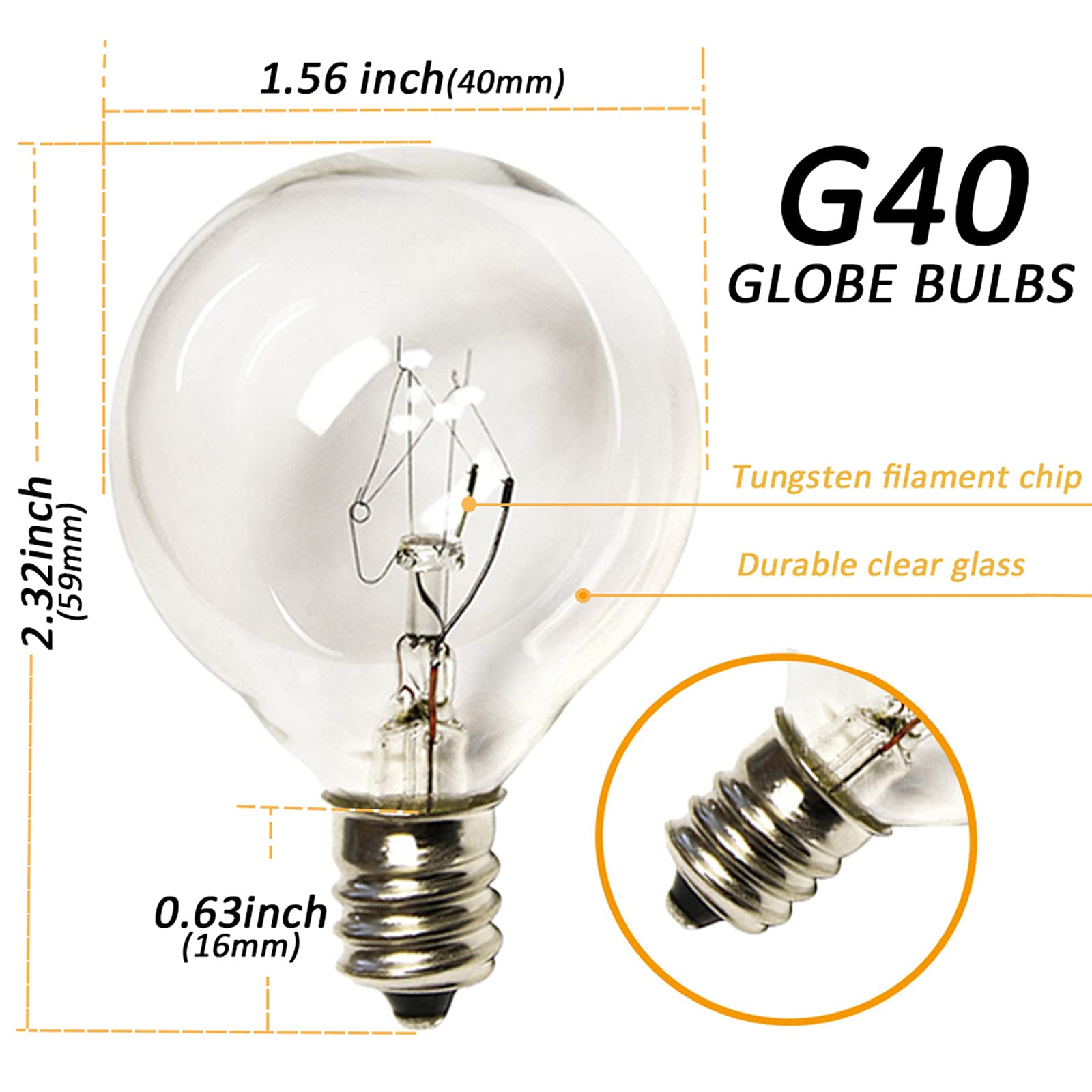 SUNSGNE Globe String Lights - 25Ft, 27 Clear Edison Bulbs, White Wire, Indoor/Outdoor Use, Model 43219-3976