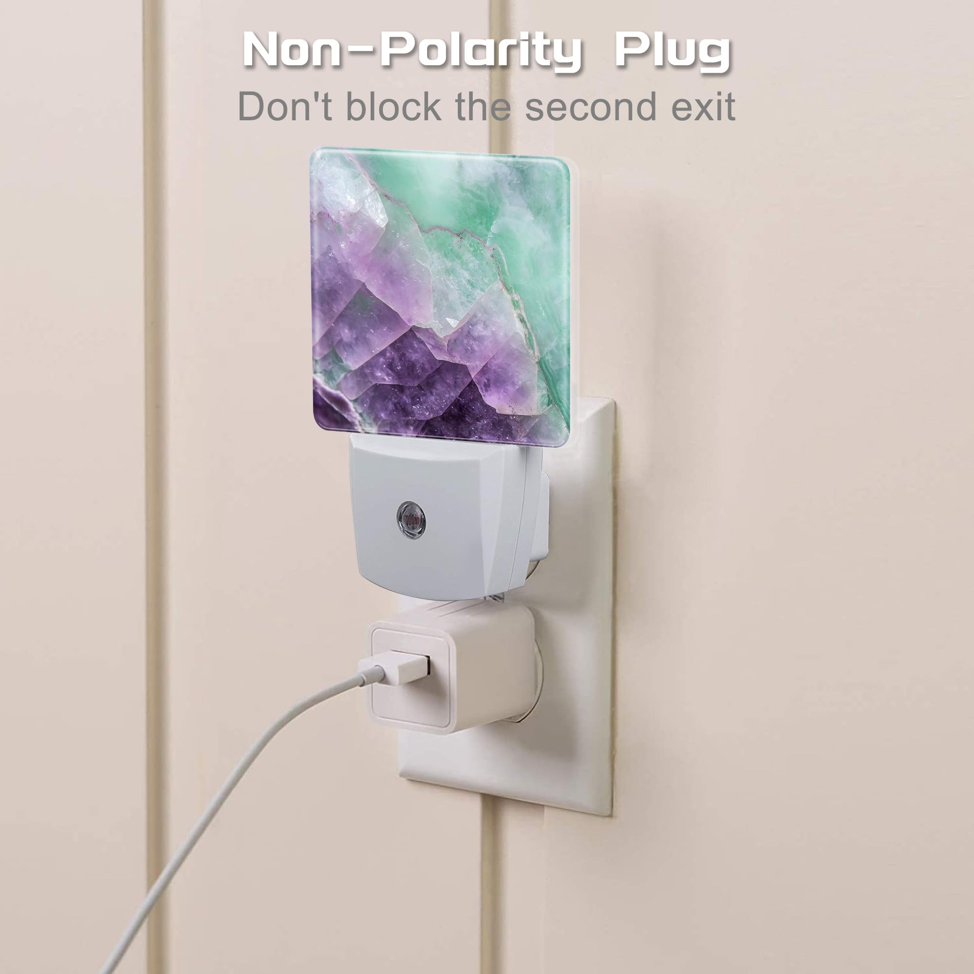 Sndheke Purple Green Fluorite Marble Night Light, Luxury Rock Gemstone Dusk To Dawn Plug In, 0.5W Energy Saving Sleep Friendly N