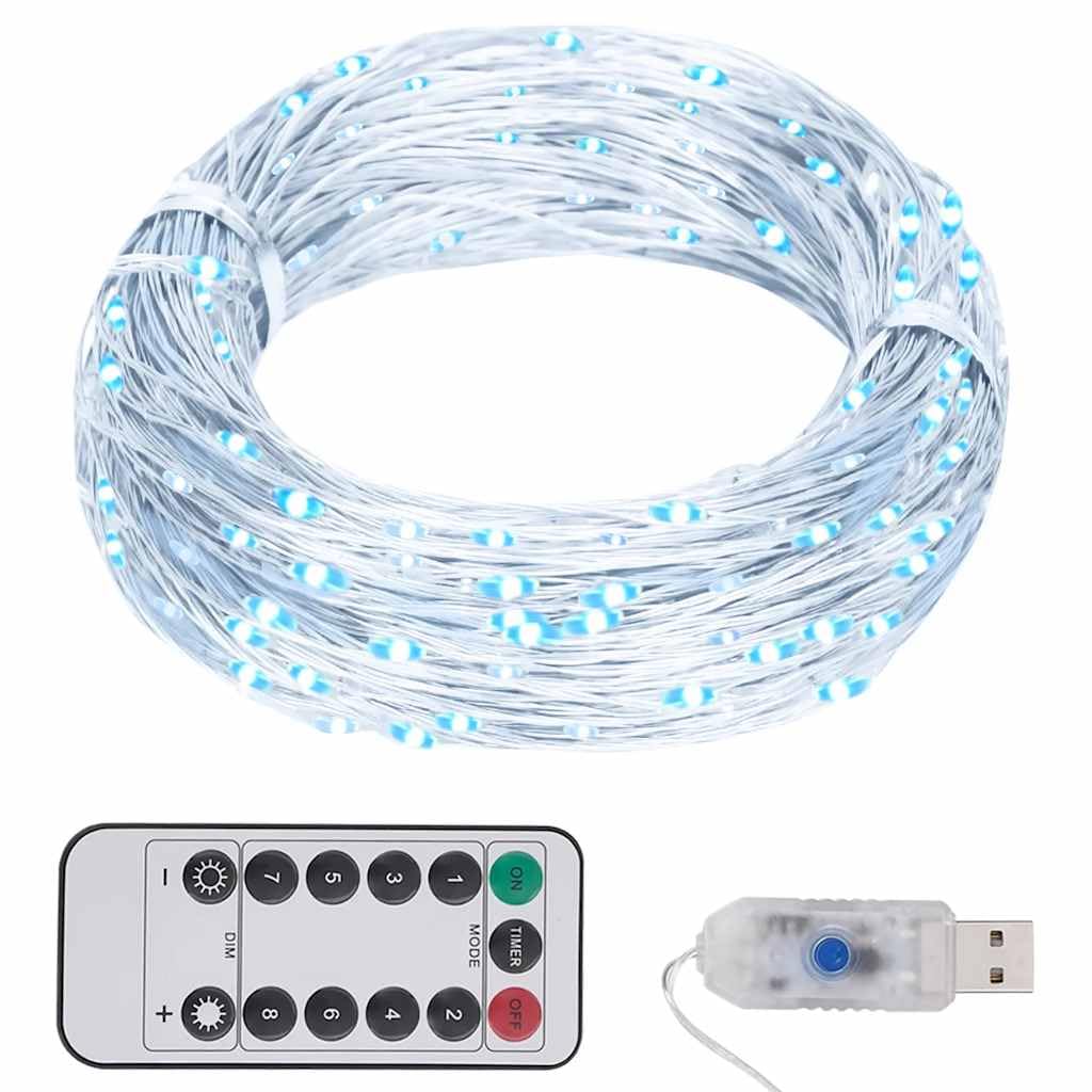 vidaXL LED String Light with Remote Control, 300 LEDs, 8 Lighting Modes, Cold White, for Christmas, Wedding, Party Decorations, 