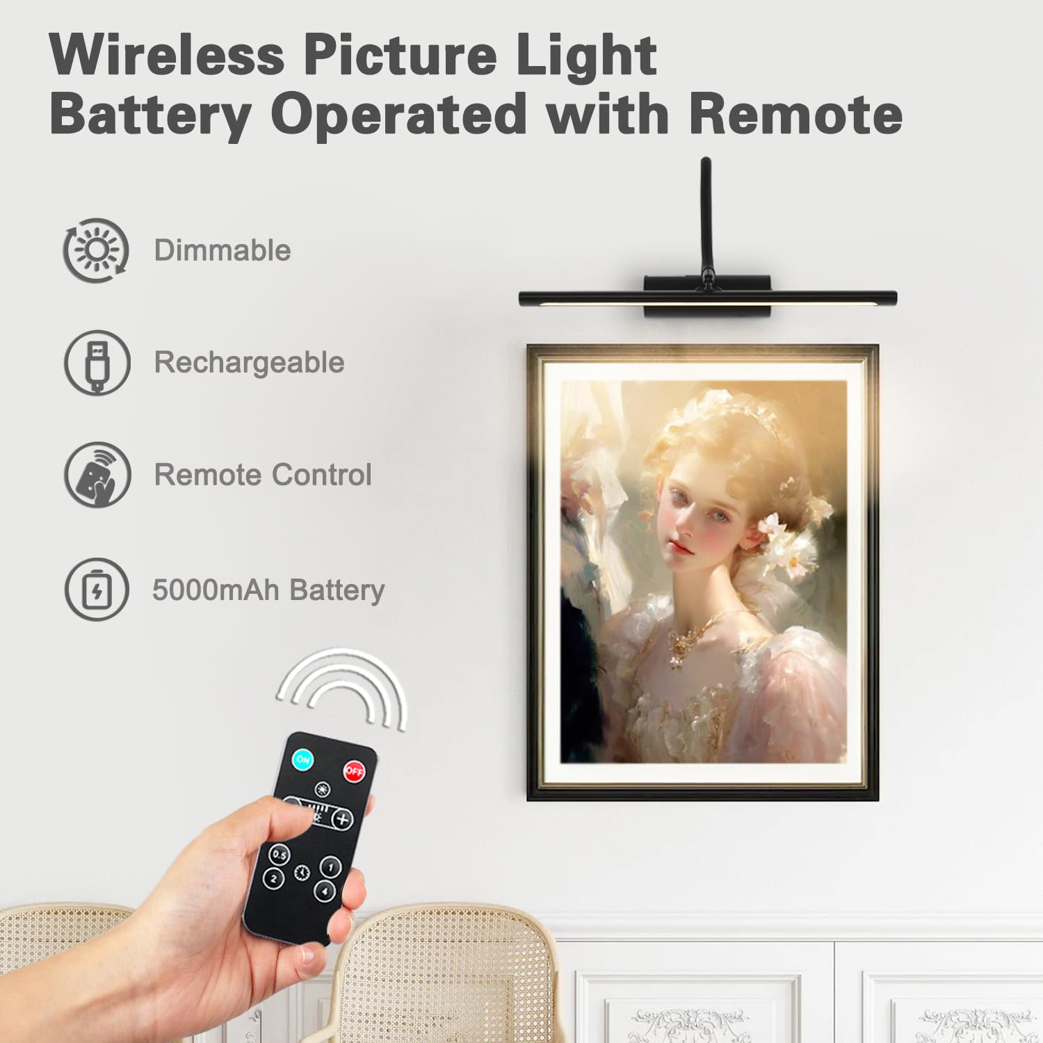 Joosenlux 16&quot; Dimmable Led Picture Light - Battery Operated, Wireless, Remote Controlled, Adjustable