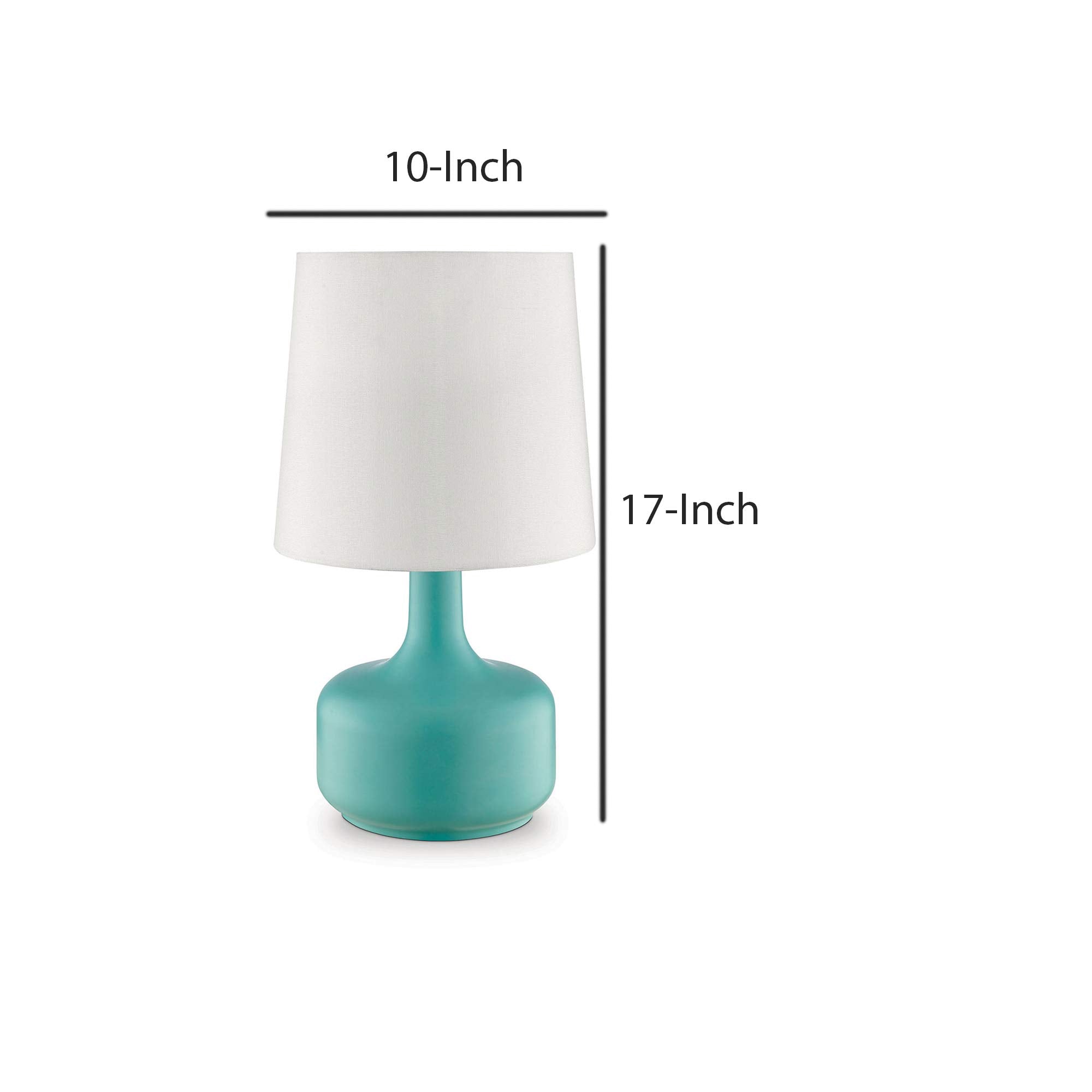 Benjara Metal Pot Belly Base Table Lamp With 3 Way Touch Light, White And Sky Blue