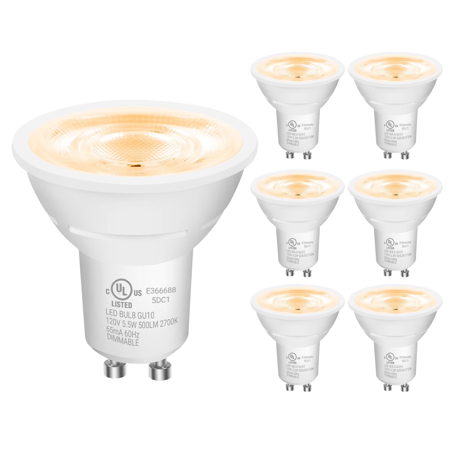 DAYGameTER GU10 LED Light Bulbs  Dimmable GU10 Bulb Replacement for Track Lighting  5.5w Equivalent 50W  500 LM Warm White 2700K  MR16 LED Bulb for Kitchen  Range Hood  Living Room  6 Pack