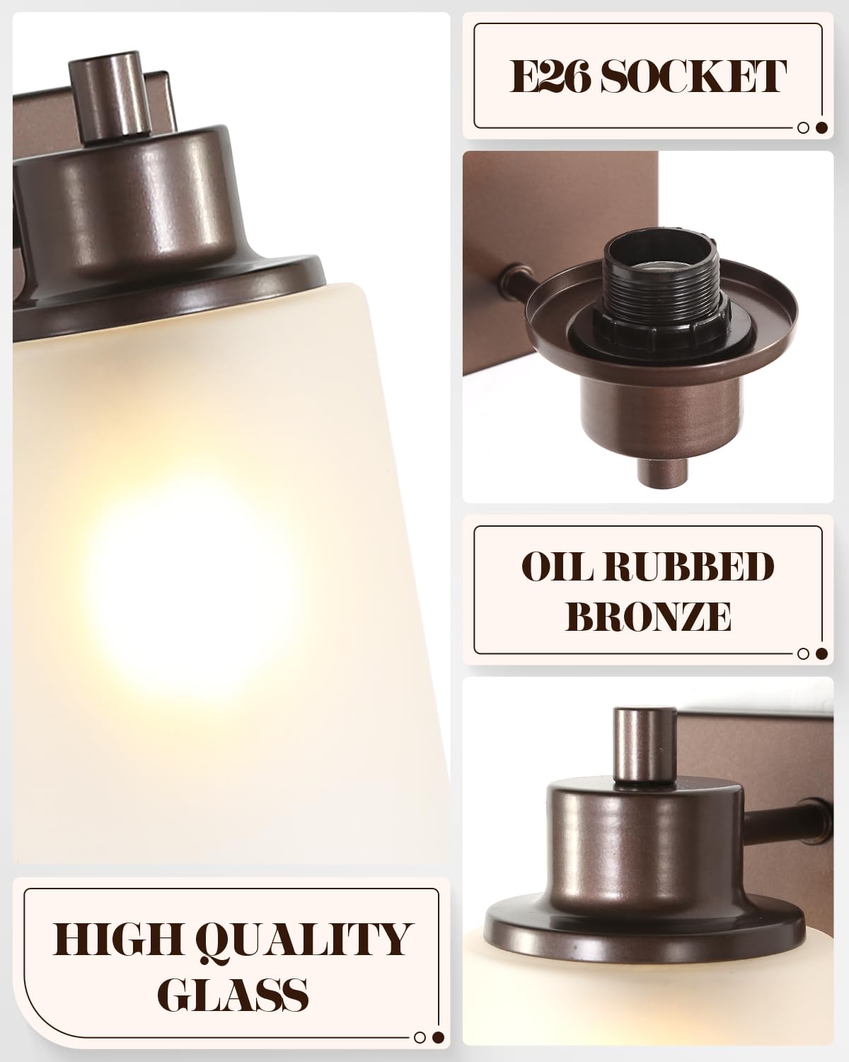 2 Pack Wall Sconces Bathroom Lights, Indoor Bath Vanity Light Fixtures For Living Room Porch Bedside, Oil Rubbed Bronze With Whi